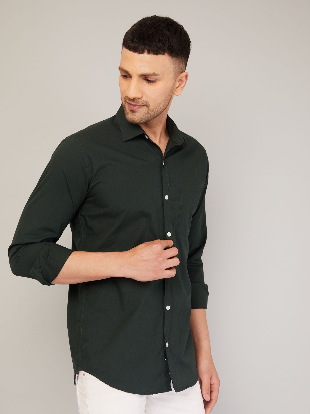 Louis Monarch Men Regular Fit Solid Spread  Collar Casual Dark Green Color Shirt