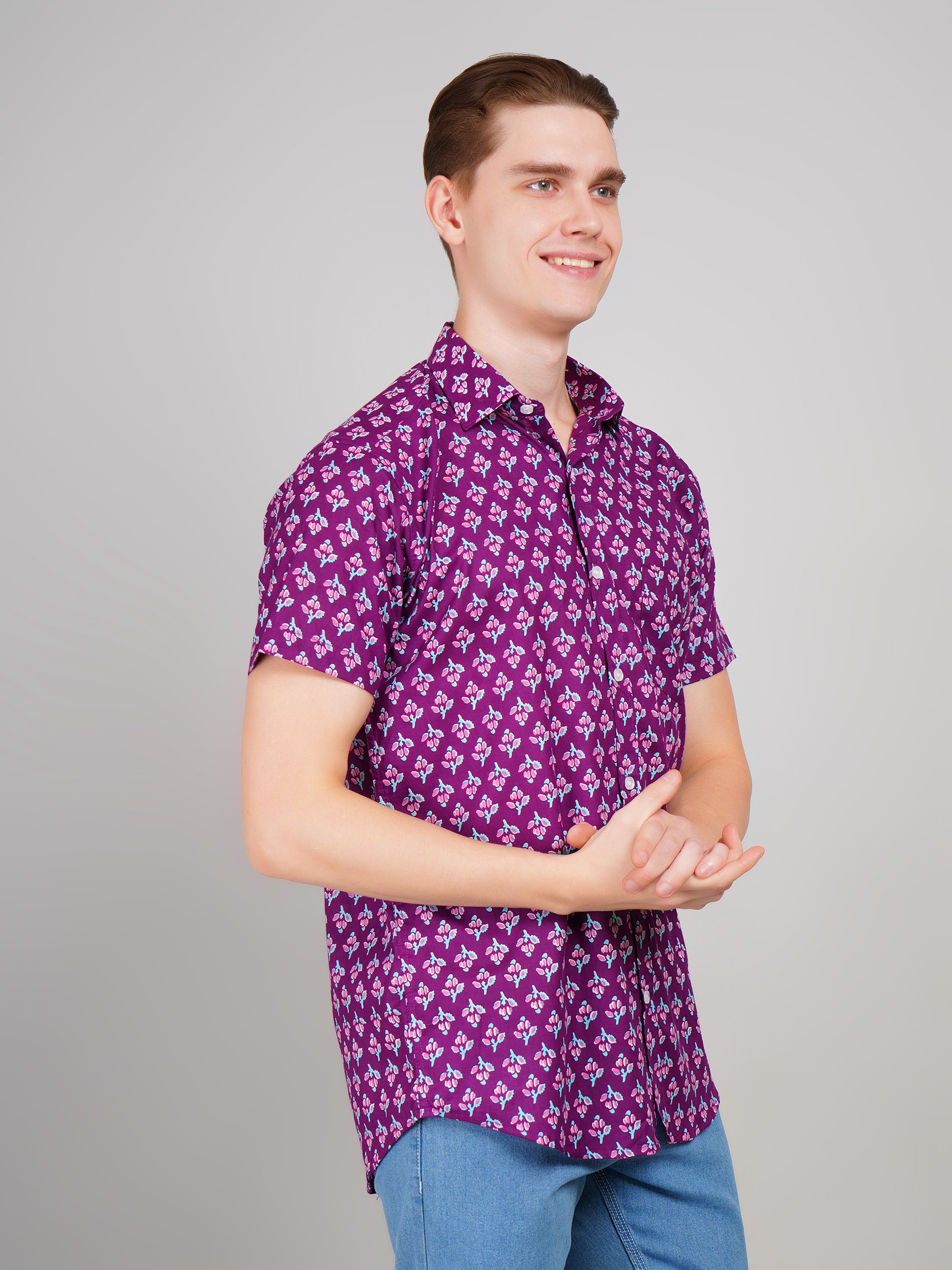 Louis Monarch Premium Purple Jaipuri Printed Cotton Casual Shirt