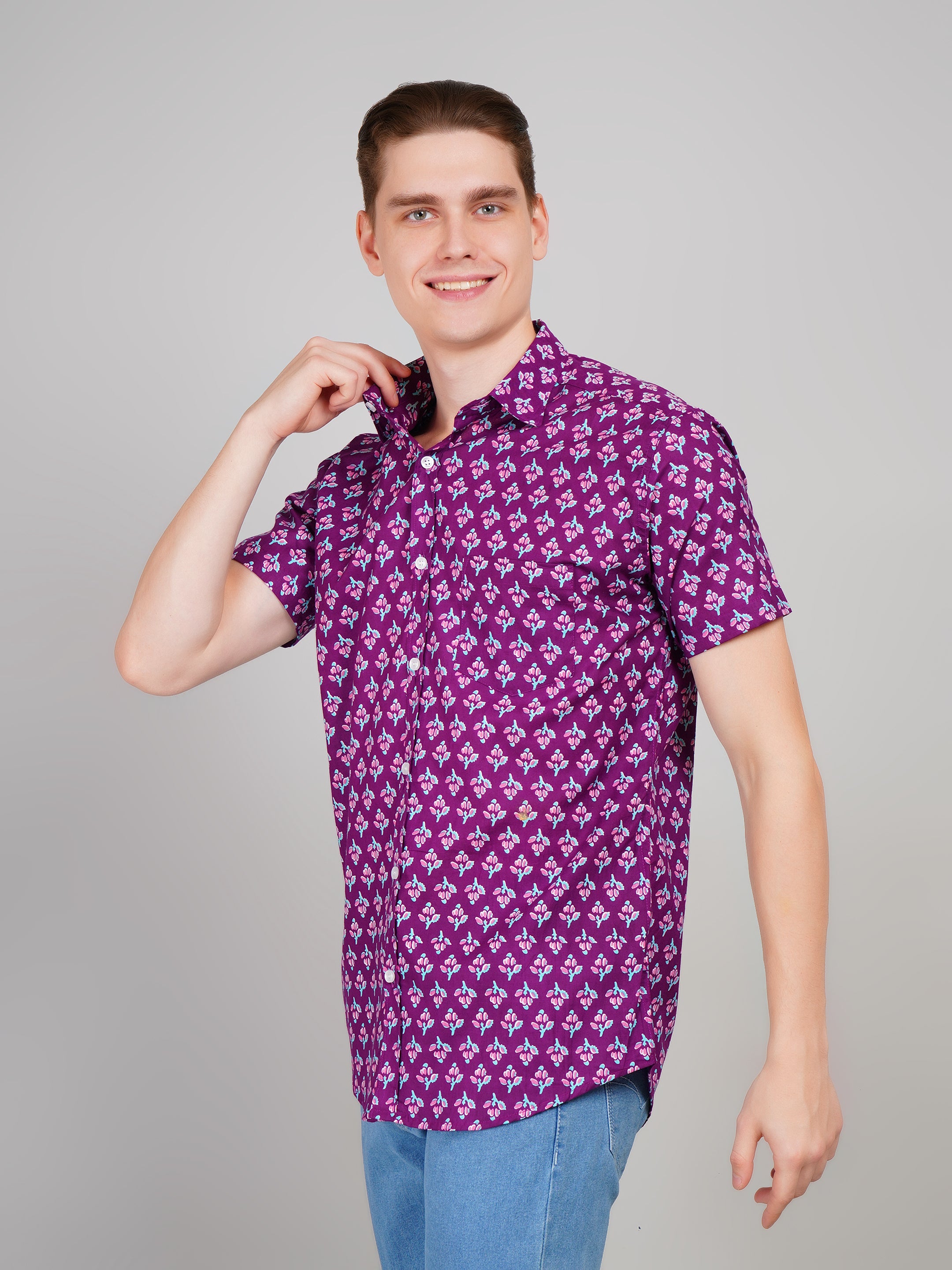 Louis Monarch Premium Purple Jaipuri Printed Cotton Casual Shirt