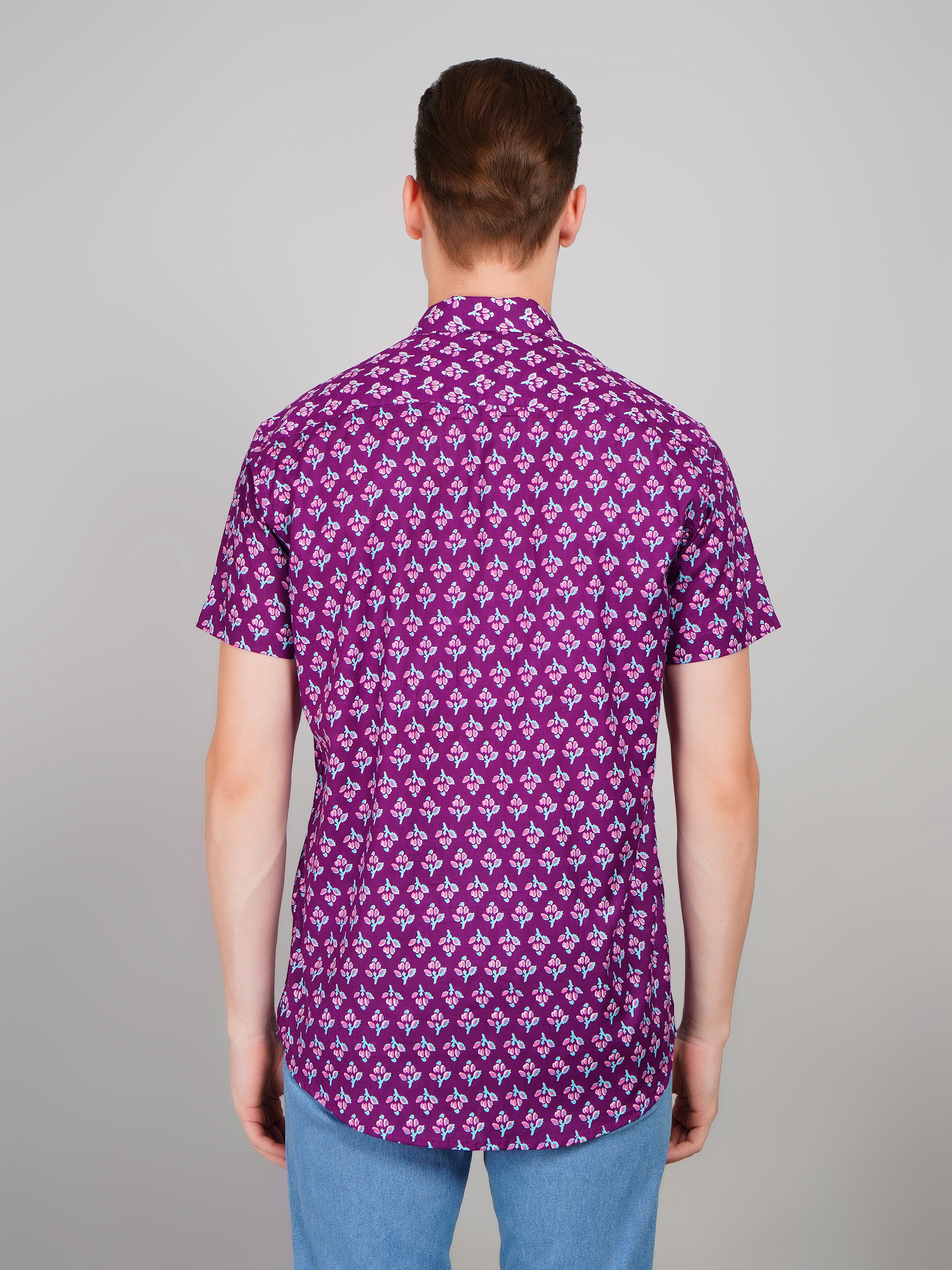 Louis Monarch Premium Purple Jaipuri Printed Cotton Casual Shirt