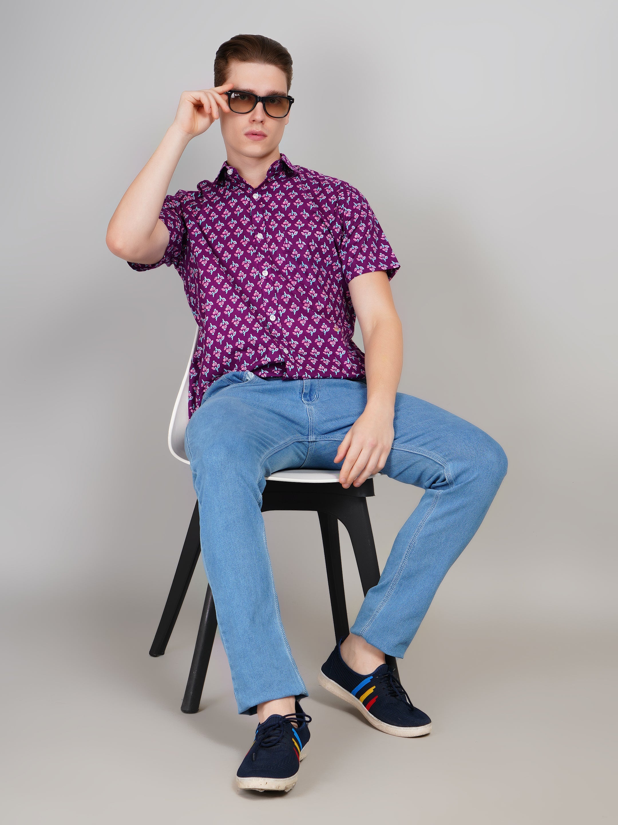 Louis Monarch Premium Purple Jaipuri Printed Cotton Casual Shirt