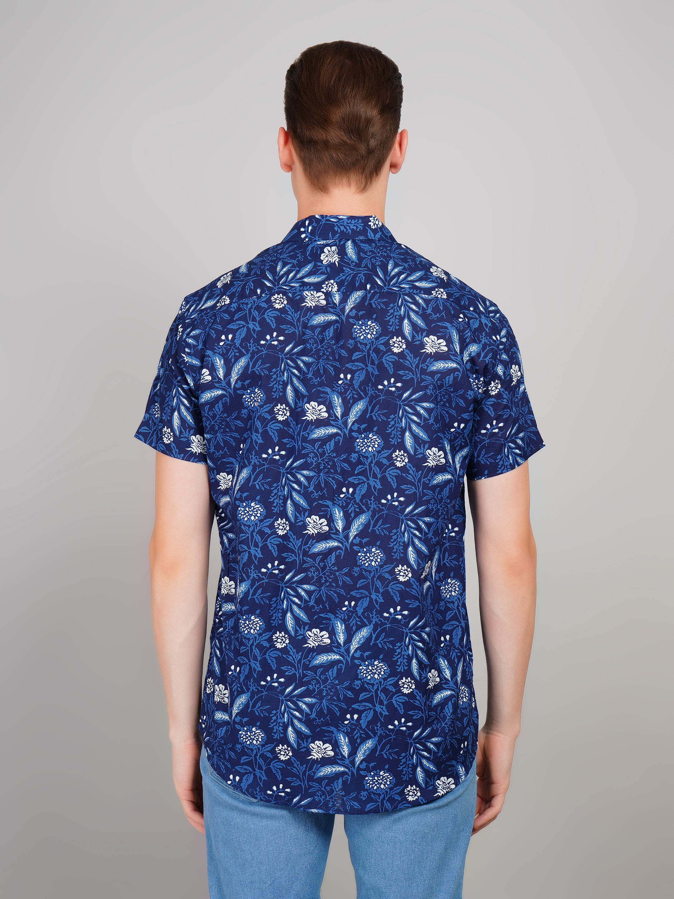 Louis Monarch Premium Navy Blue Jaipuri Printed Cotton Casual Shirt