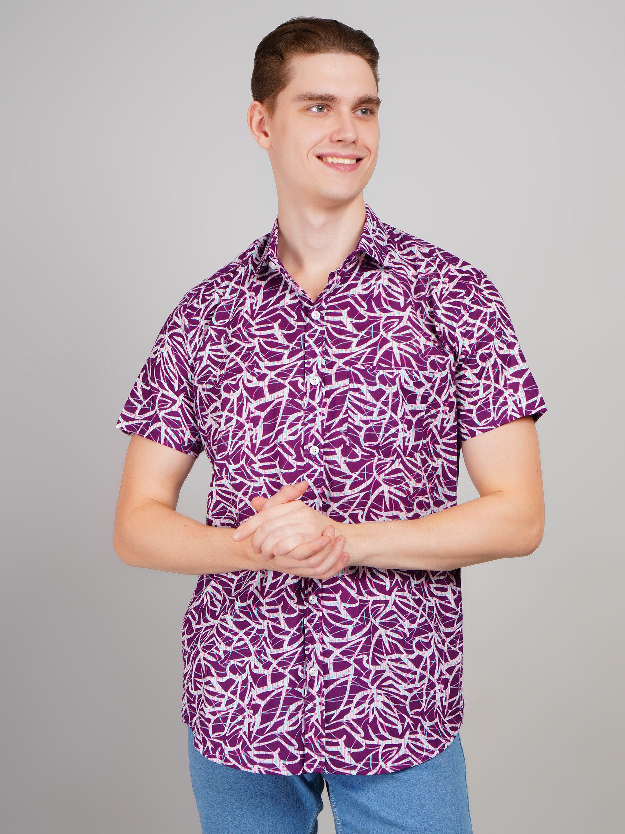 Louis Monarch Premium Purple  Jaipuri Printed Cotton Casual Shirt