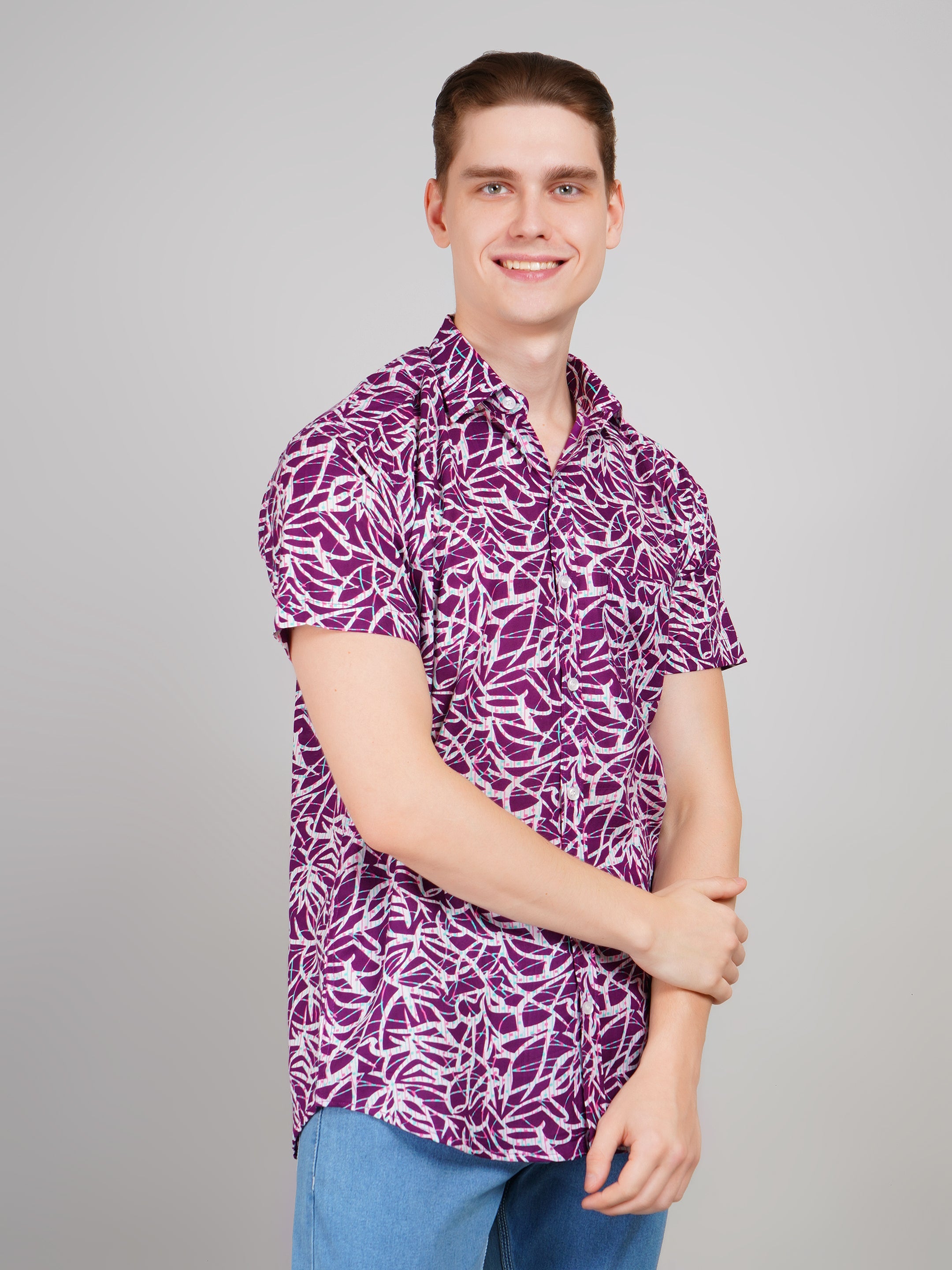 Louis Monarch Premium Purple  Jaipuri Printed Cotton Casual Shirt