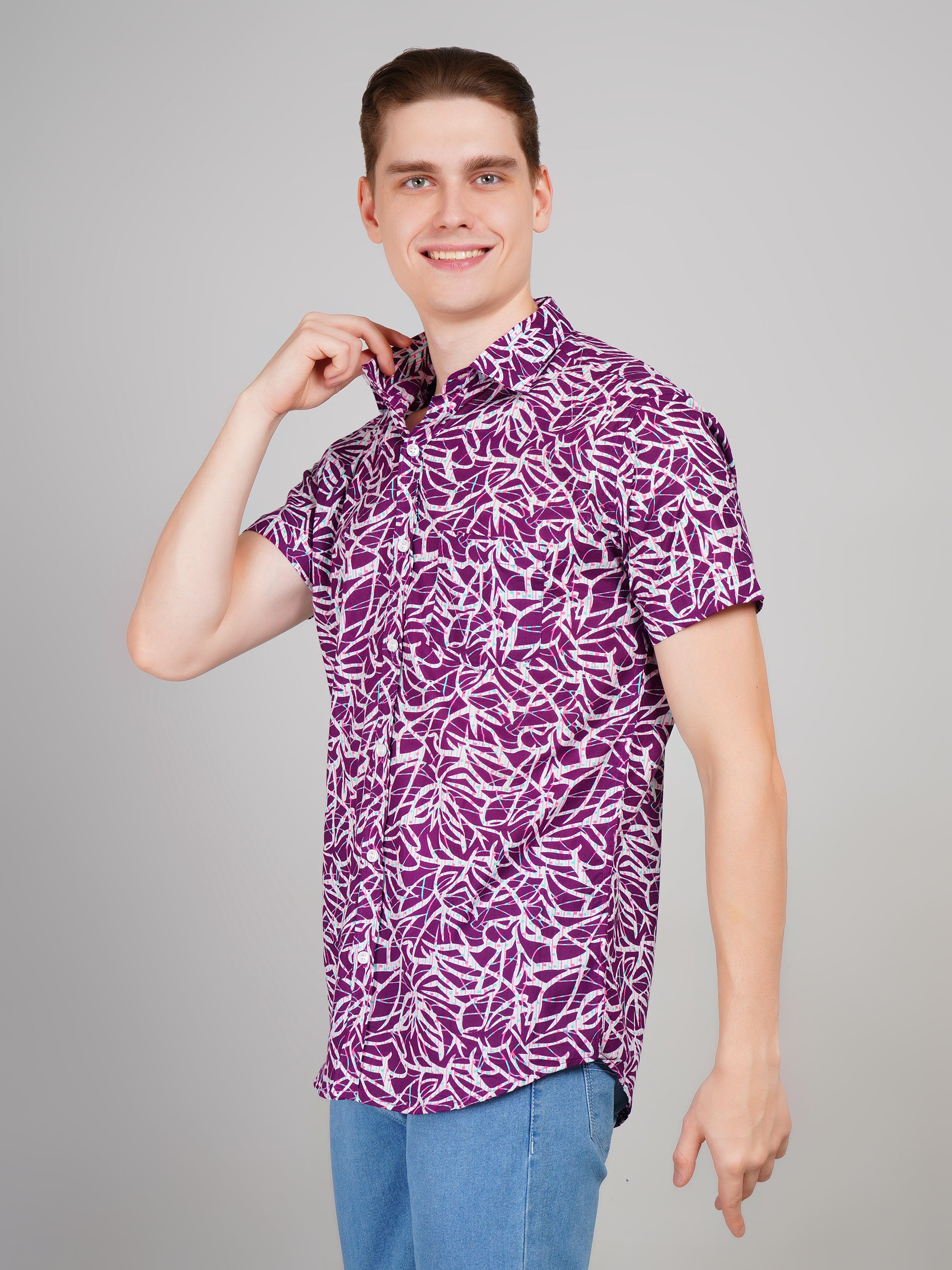Louis Monarch Premium Purple  Jaipuri Printed Cotton Casual Shirt