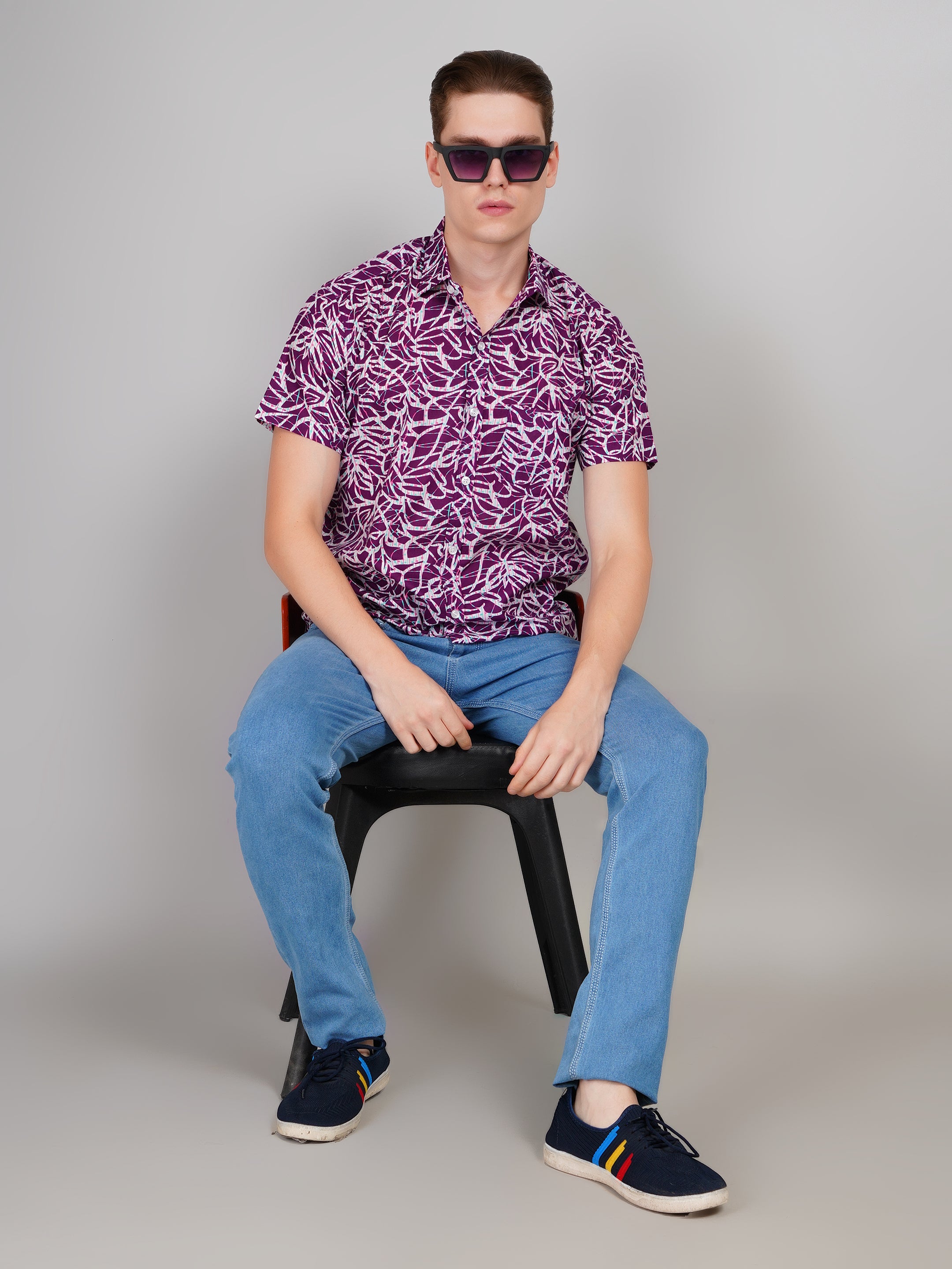 Louis Monarch Premium Purple  Jaipuri Printed Cotton Casual Shirt