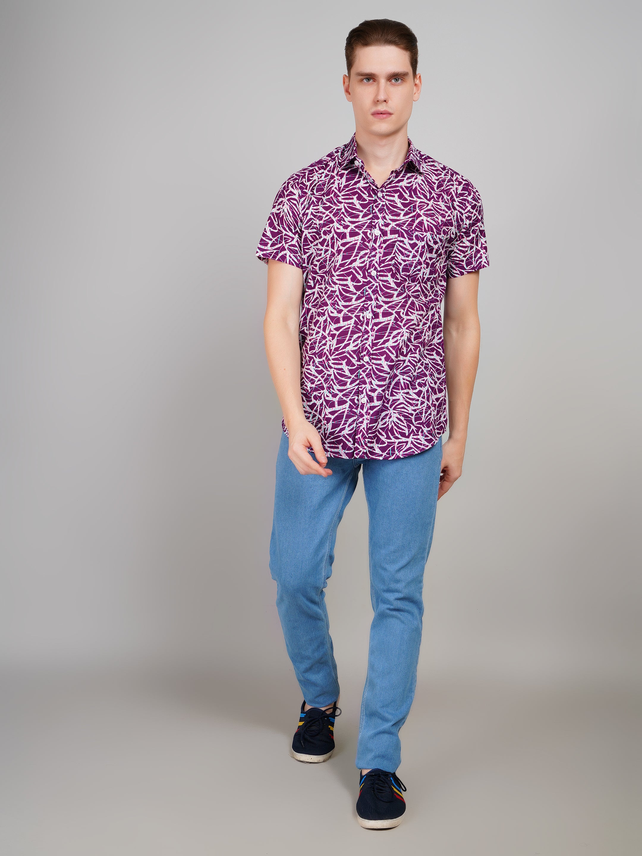 Louis Monarch Premium Purple  Jaipuri Printed Cotton Casual Shirt