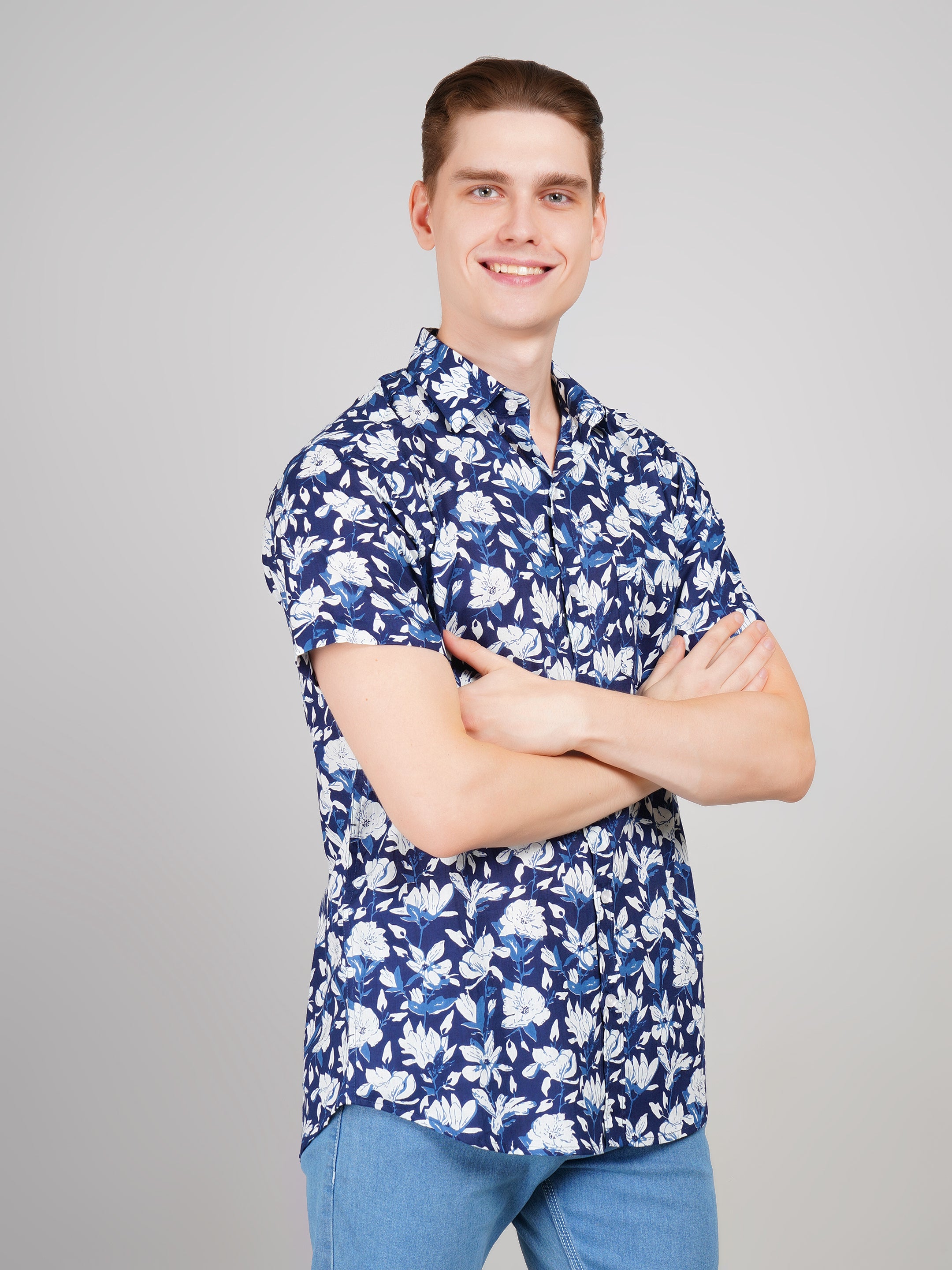 Louis Monarch Premium Blue Jaipuri Printed Cotton Casual Shirt