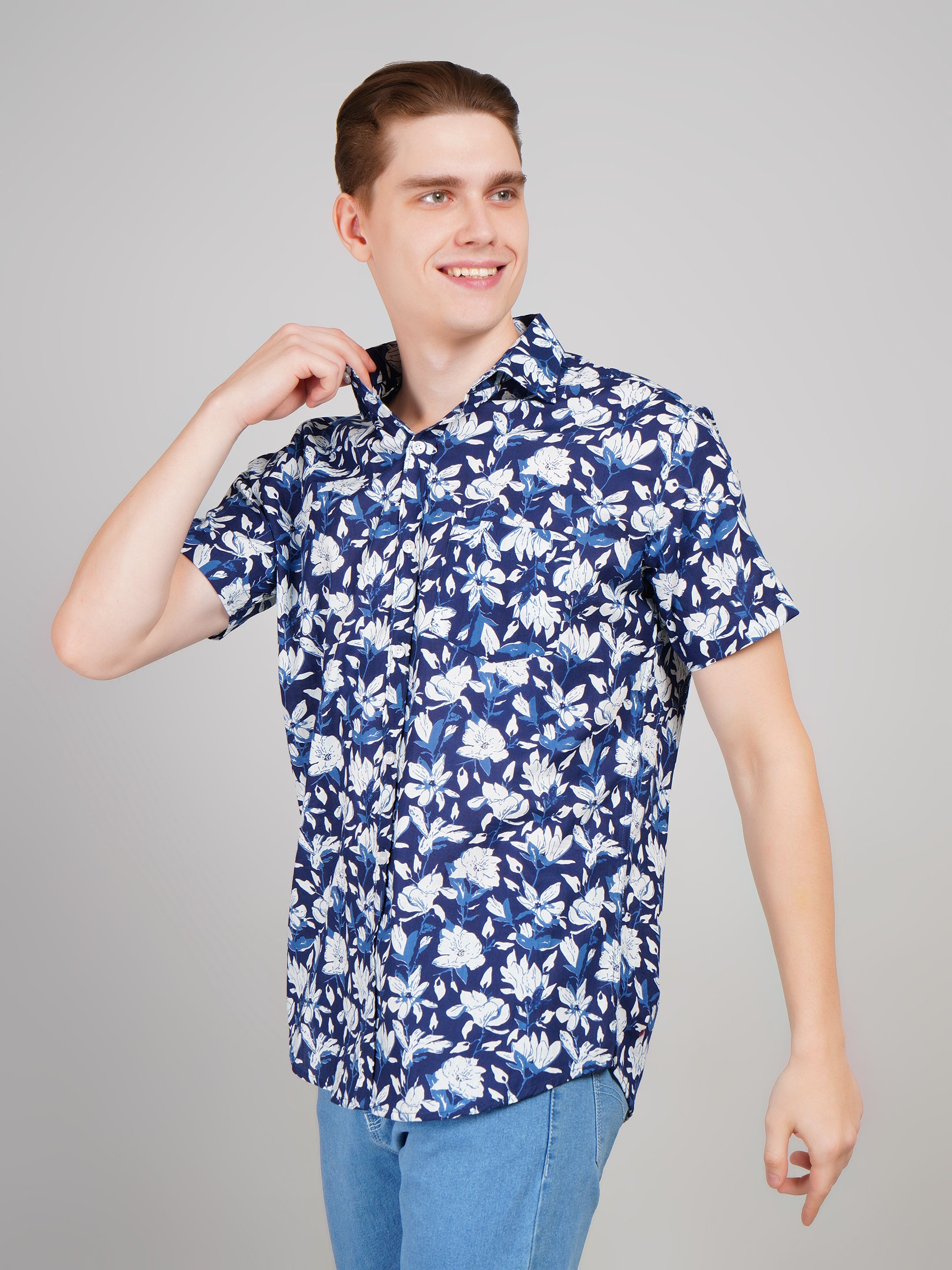 Louis Monarch Premium Blue Jaipuri Printed Cotton Casual Shirt