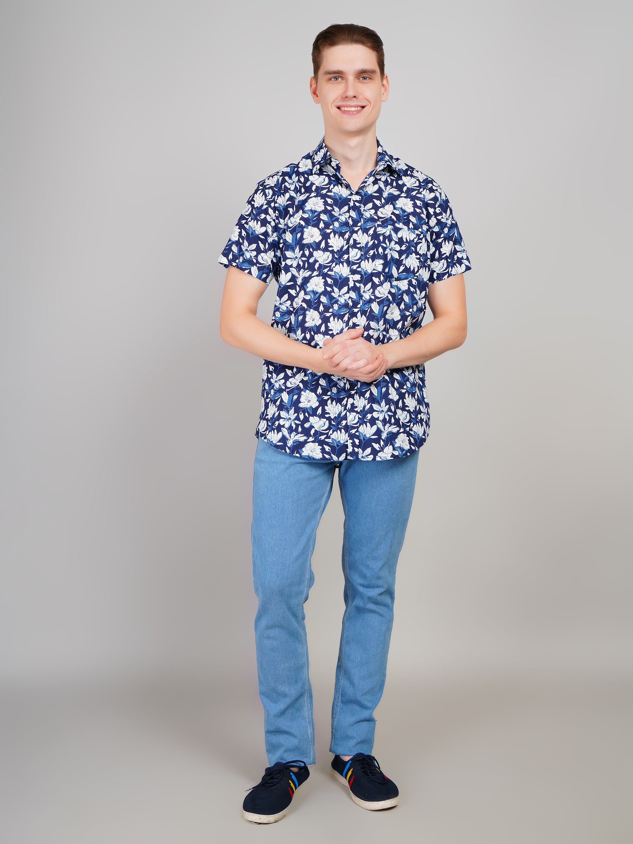 Louis Monarch Premium Blue Jaipuri Printed Cotton Casual Shirt