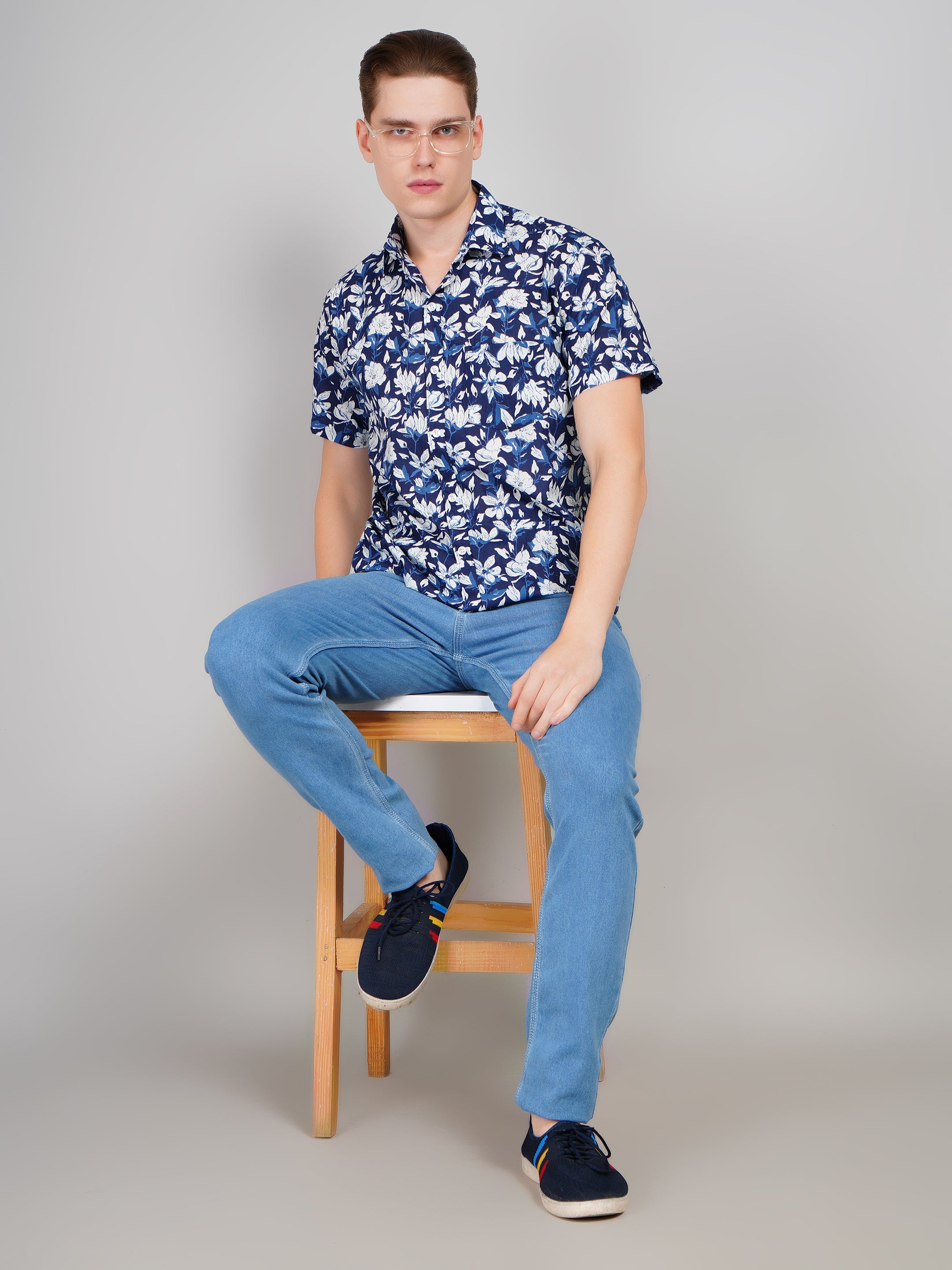 Louis Monarch Premium Blue Jaipuri Printed Cotton Casual Shirt