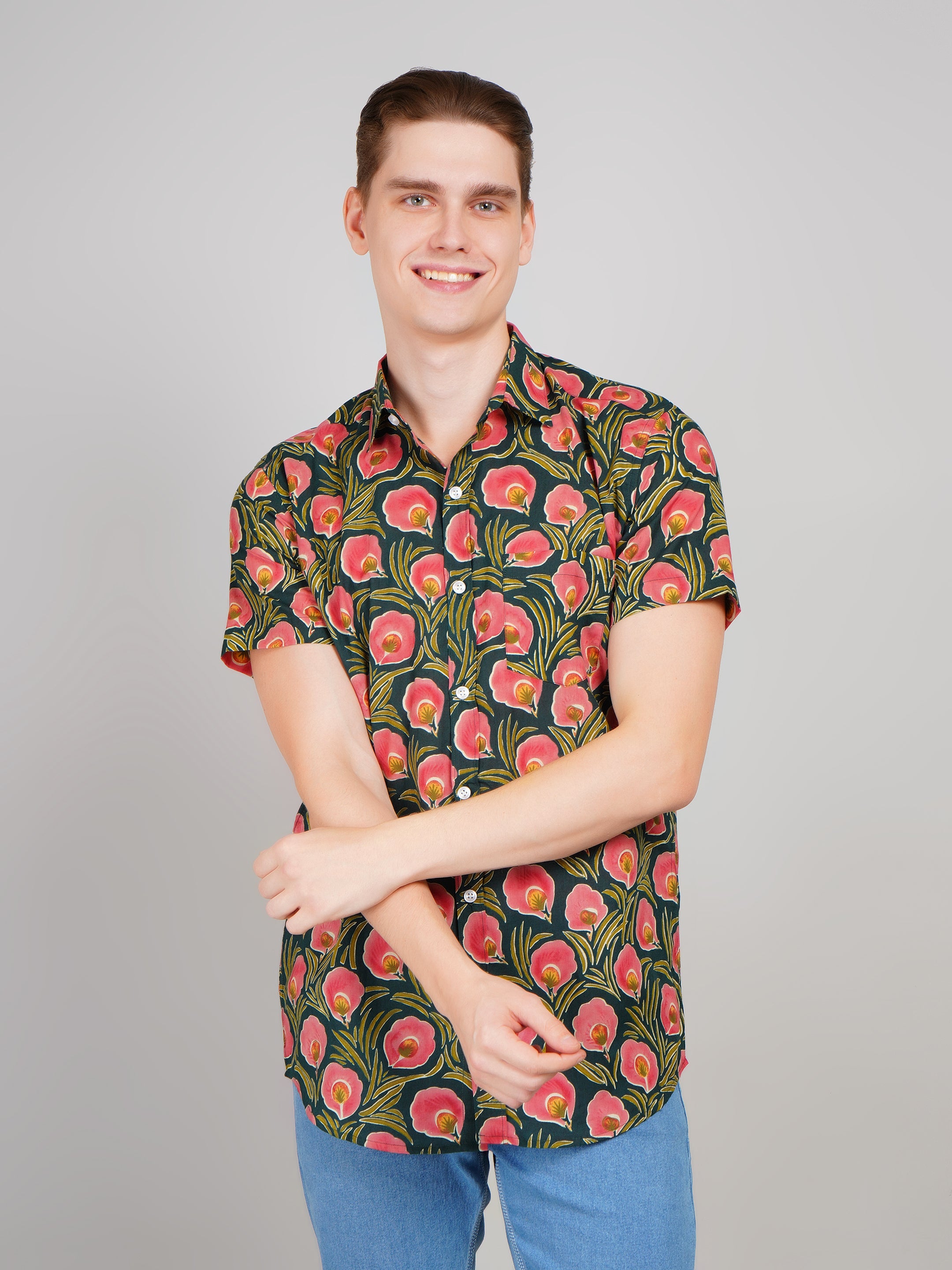 Louis Monarch Premium Green Jaipuri Printed Cotton Casual Shirt