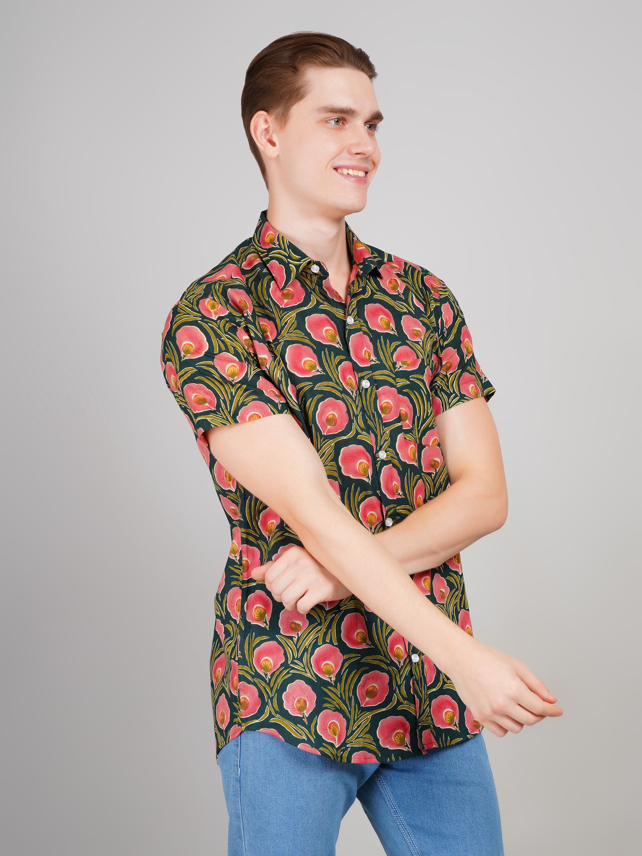 Louis Monarch Premium Green Jaipuri Printed Cotton Casual Shirt