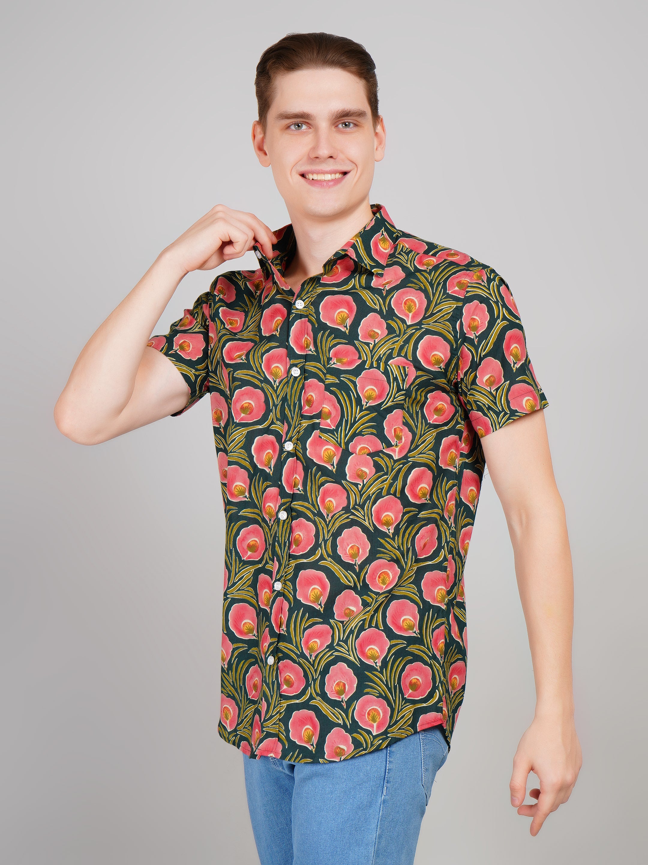 Louis Monarch Premium Green Jaipuri Printed Cotton Casual Shirt