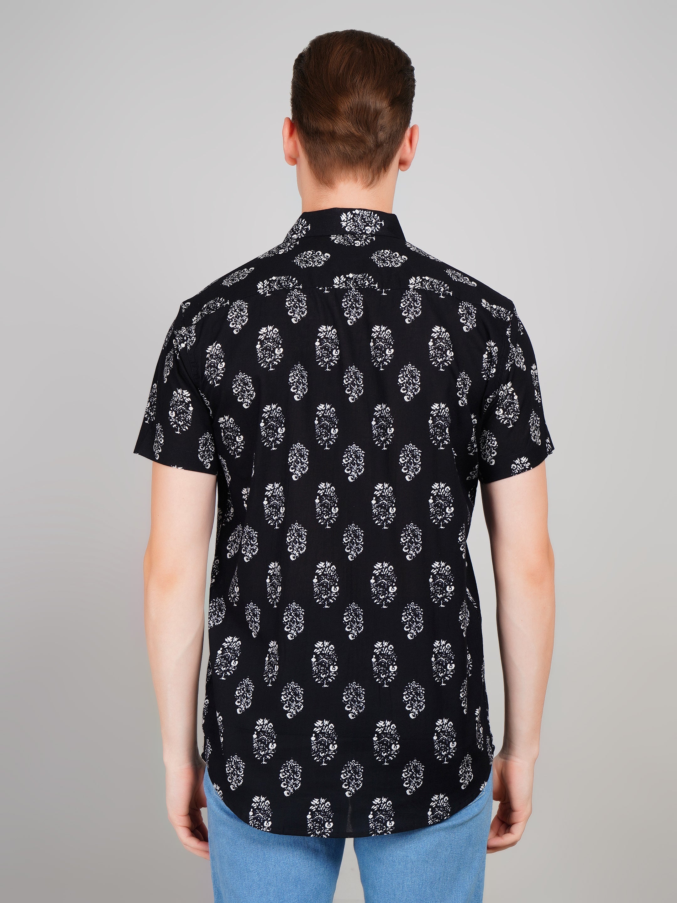 Louis Monarch Premium Black Jaipuri Printed Cotton Casual Shirt