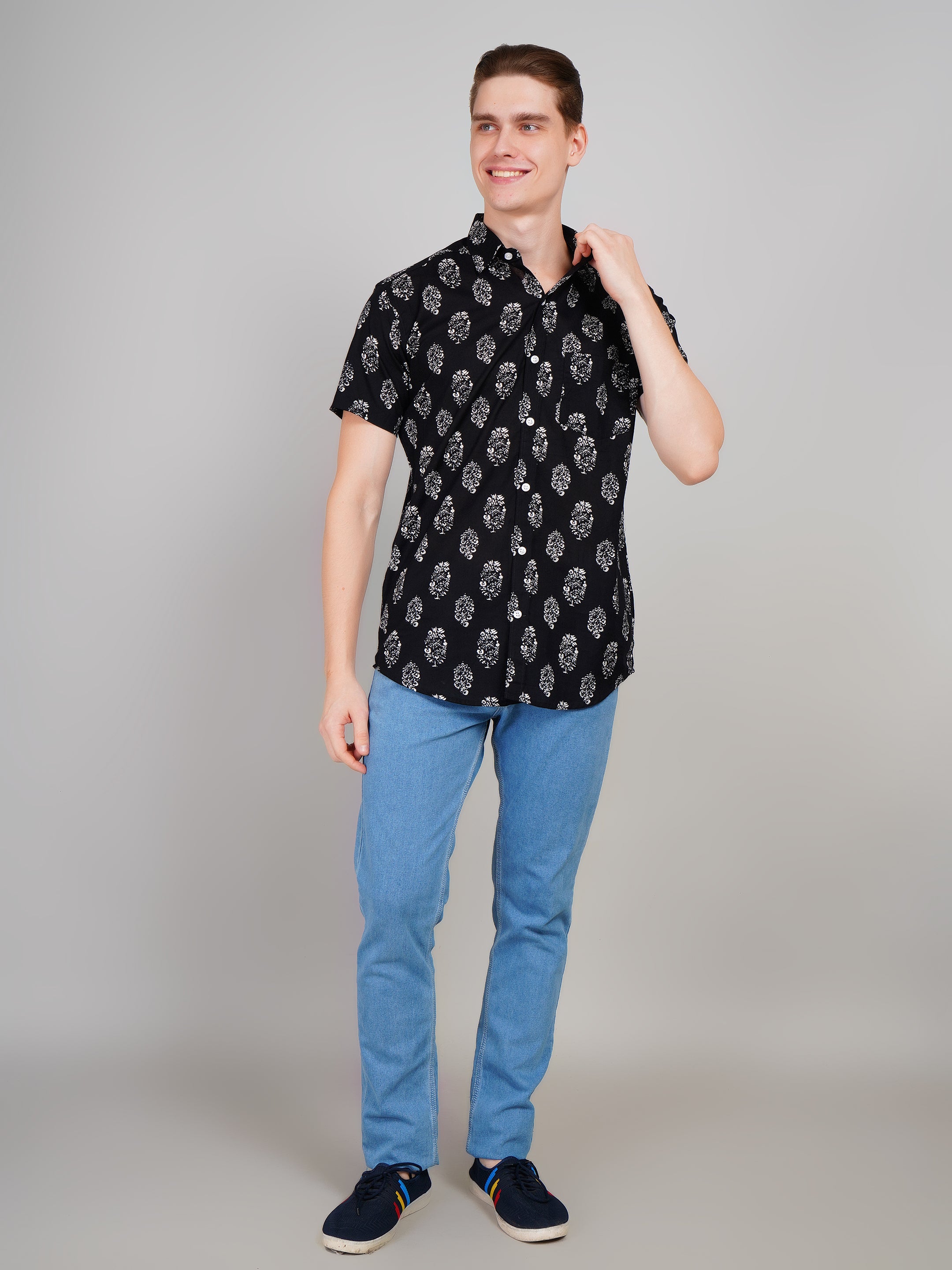 Louis Monarch Premium Black Jaipuri Printed Cotton Casual Shirt