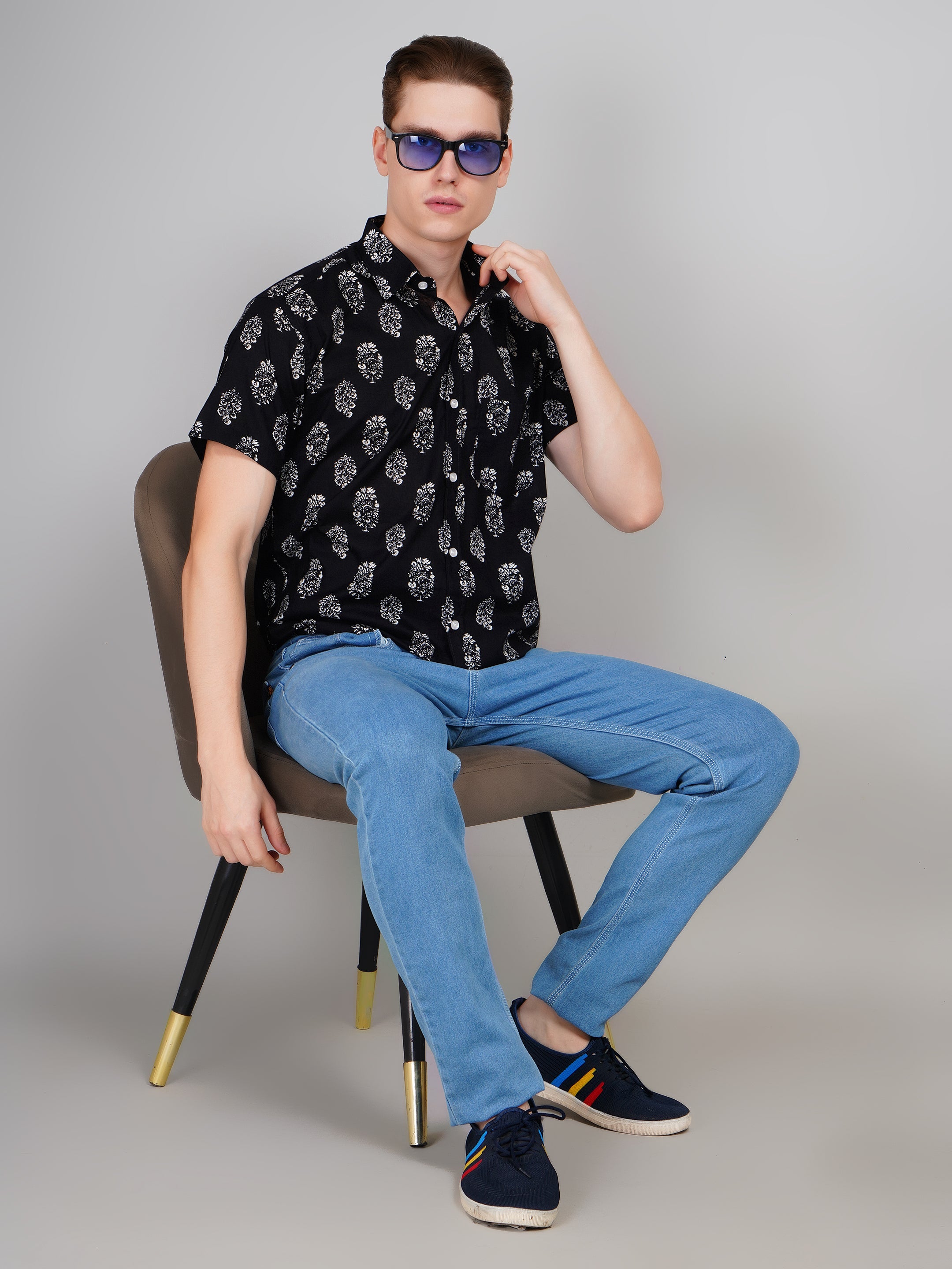 Louis Monarch Premium Black Jaipuri Printed Cotton Casual Shirt