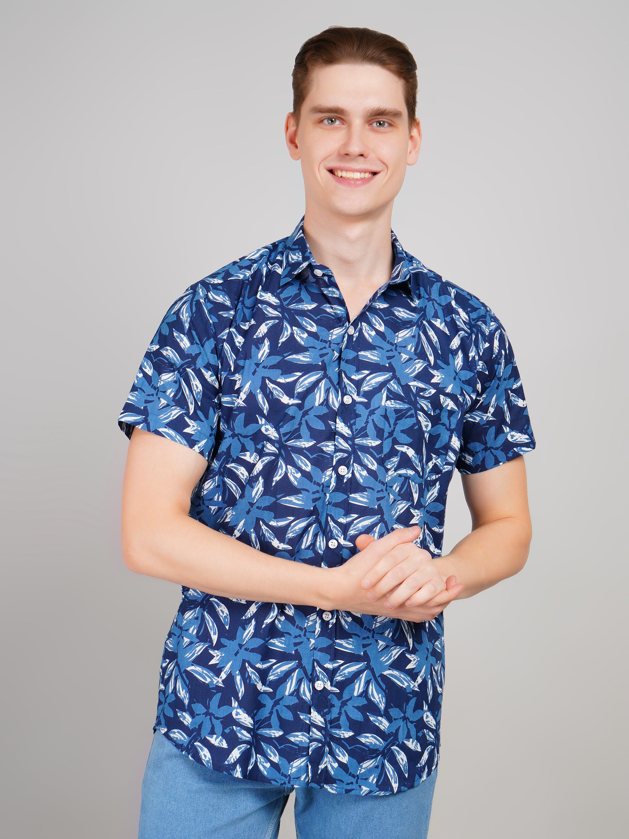 Louis Monarch Premium Blue Jaipuri Printed Cotton Casual Shirt