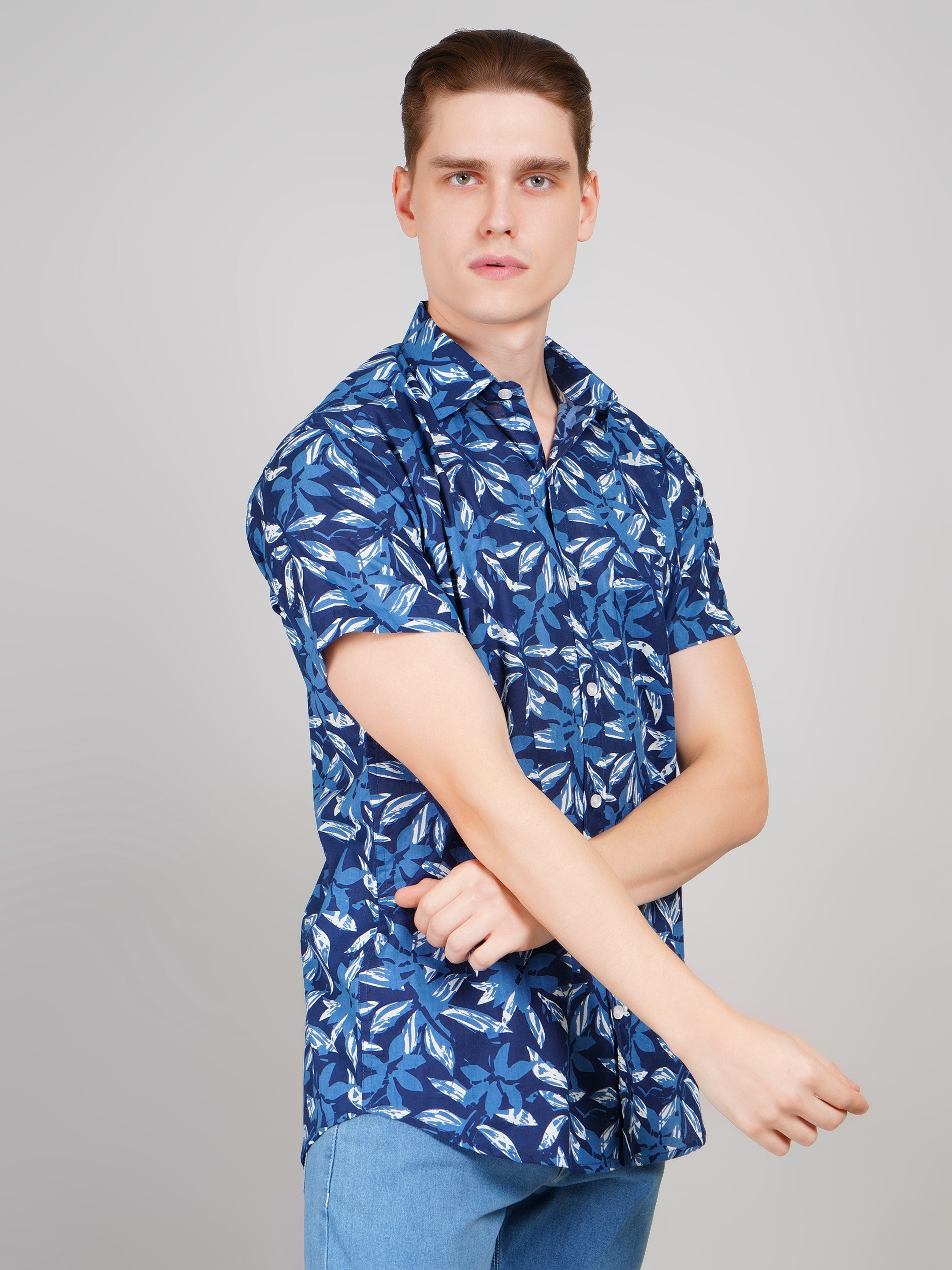 Louis Monarch Premium Blue Jaipuri Printed Cotton Casual Shirt