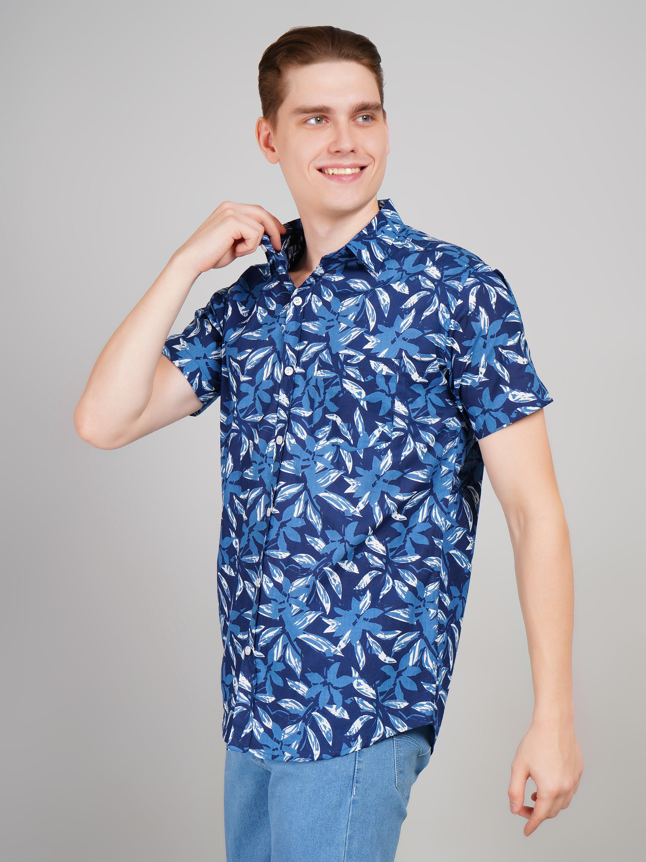 Louis Monarch Premium Blue Jaipuri Printed Cotton Casual Shirt