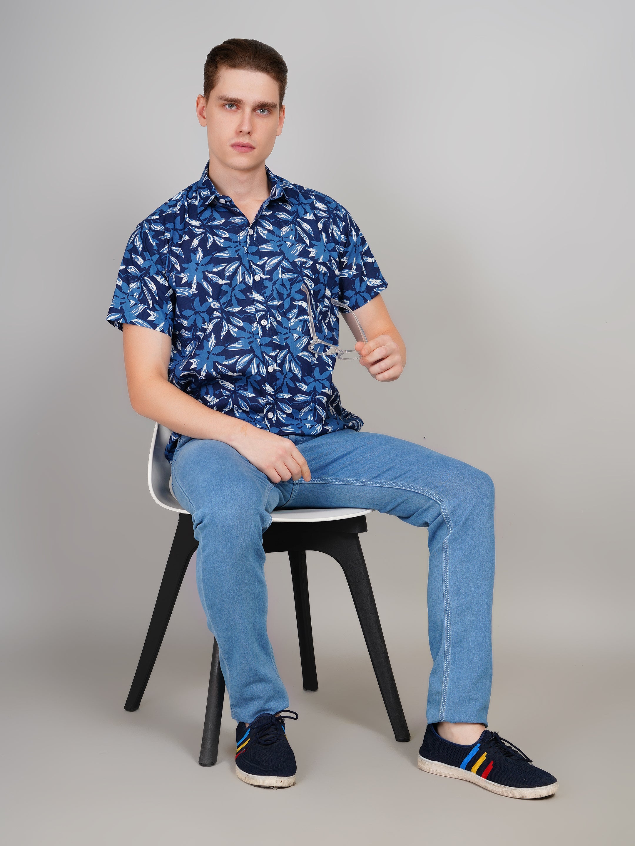 Louis Monarch Premium Blue Jaipuri Printed Cotton Casual Shirt