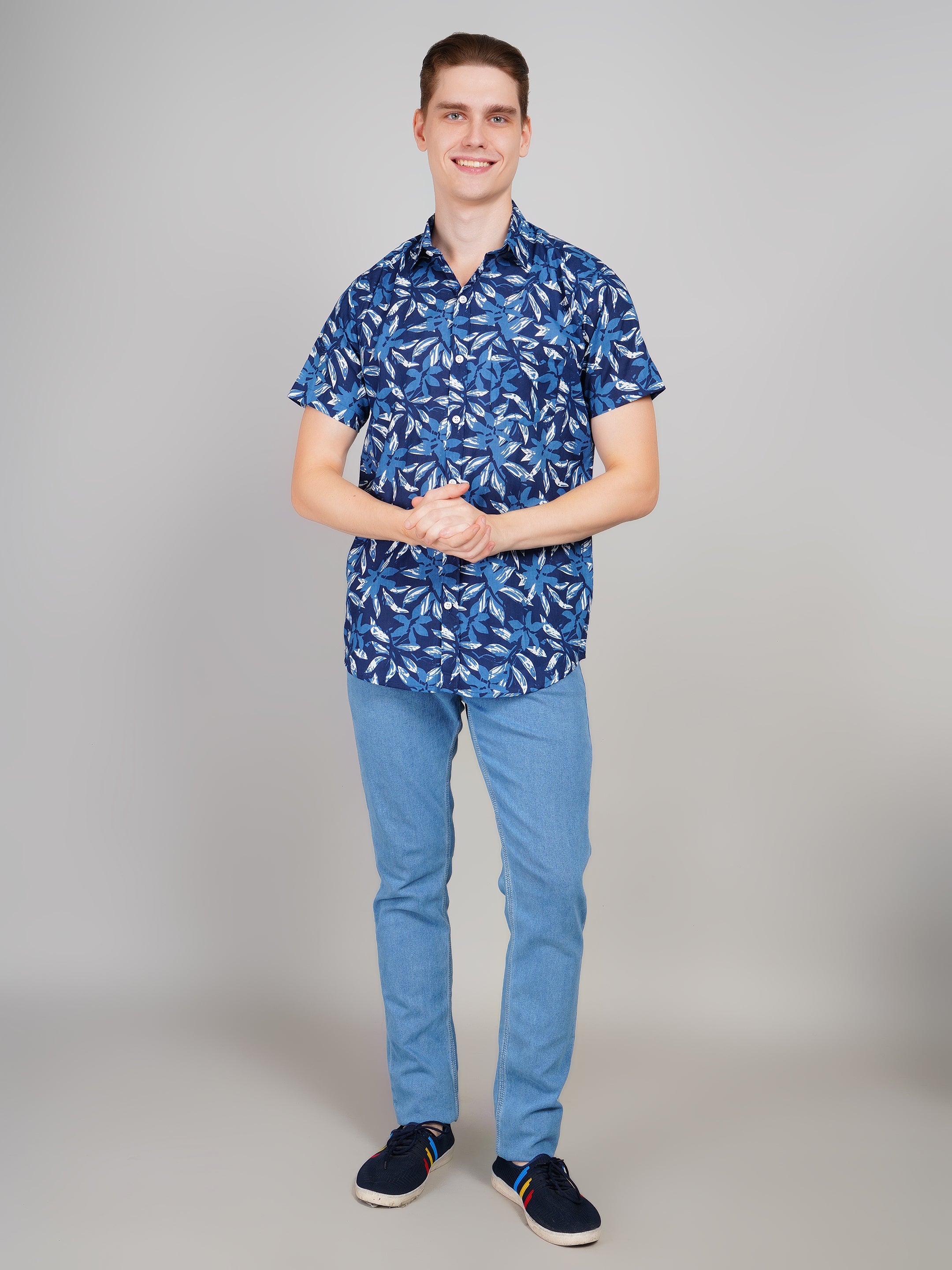 Louis Monarch Premium Blue Jaipuri Printed Cotton Casual Shirt