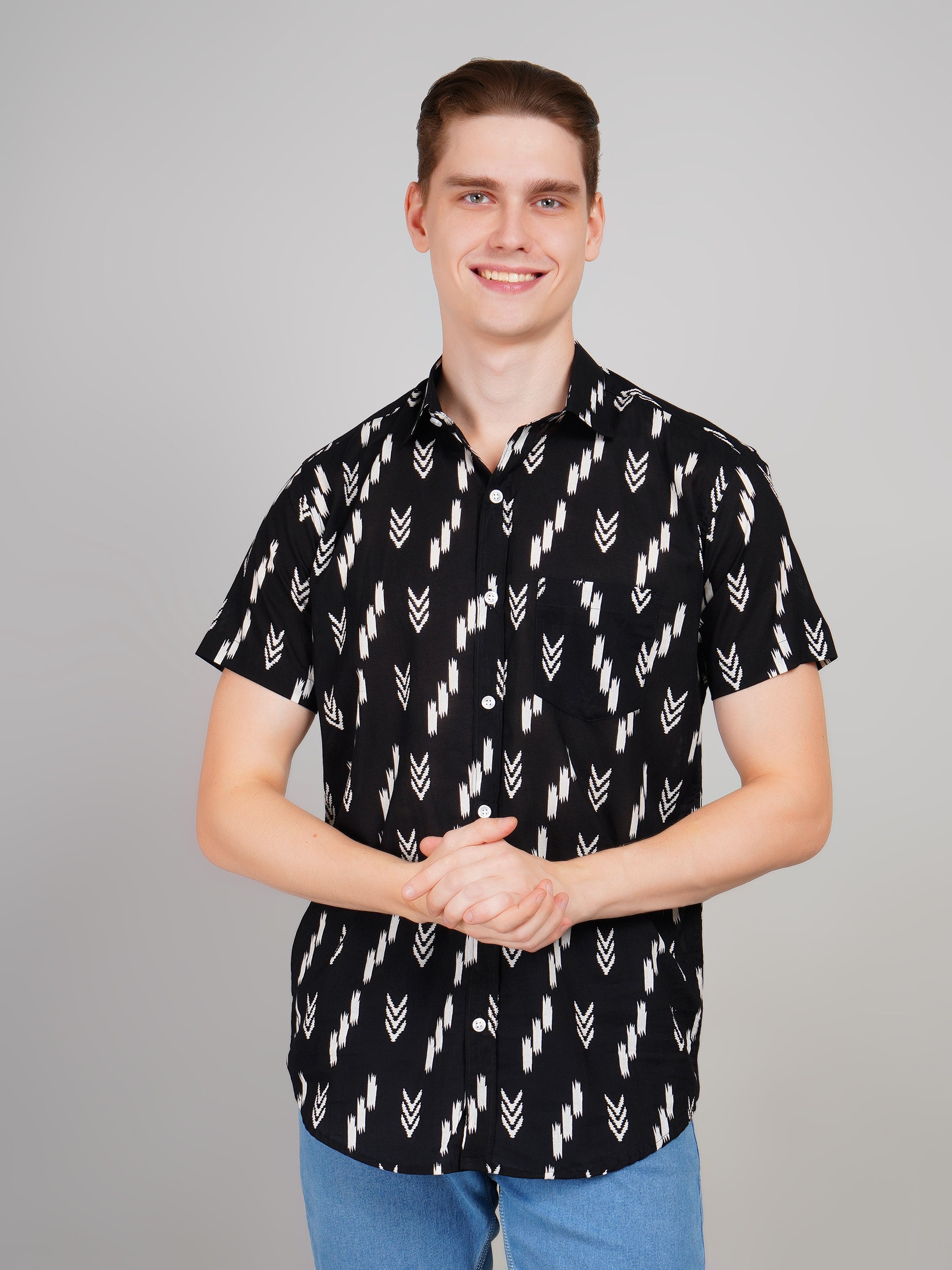 Louis Monarch Premium Black Jaipuri Printed Cotton Casual Shirt