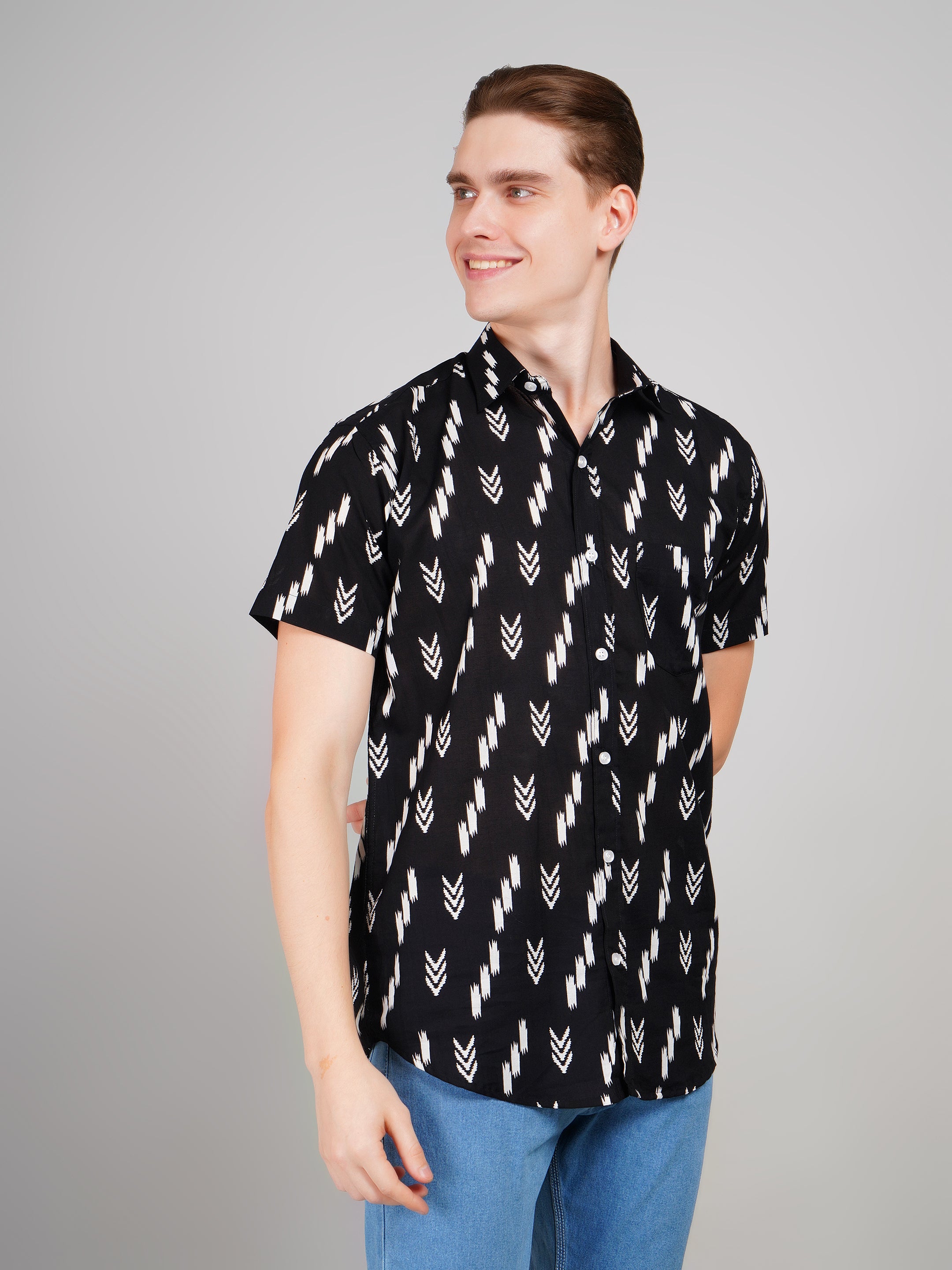 Louis Monarch Premium Black Jaipuri Printed Cotton Casual Shirt