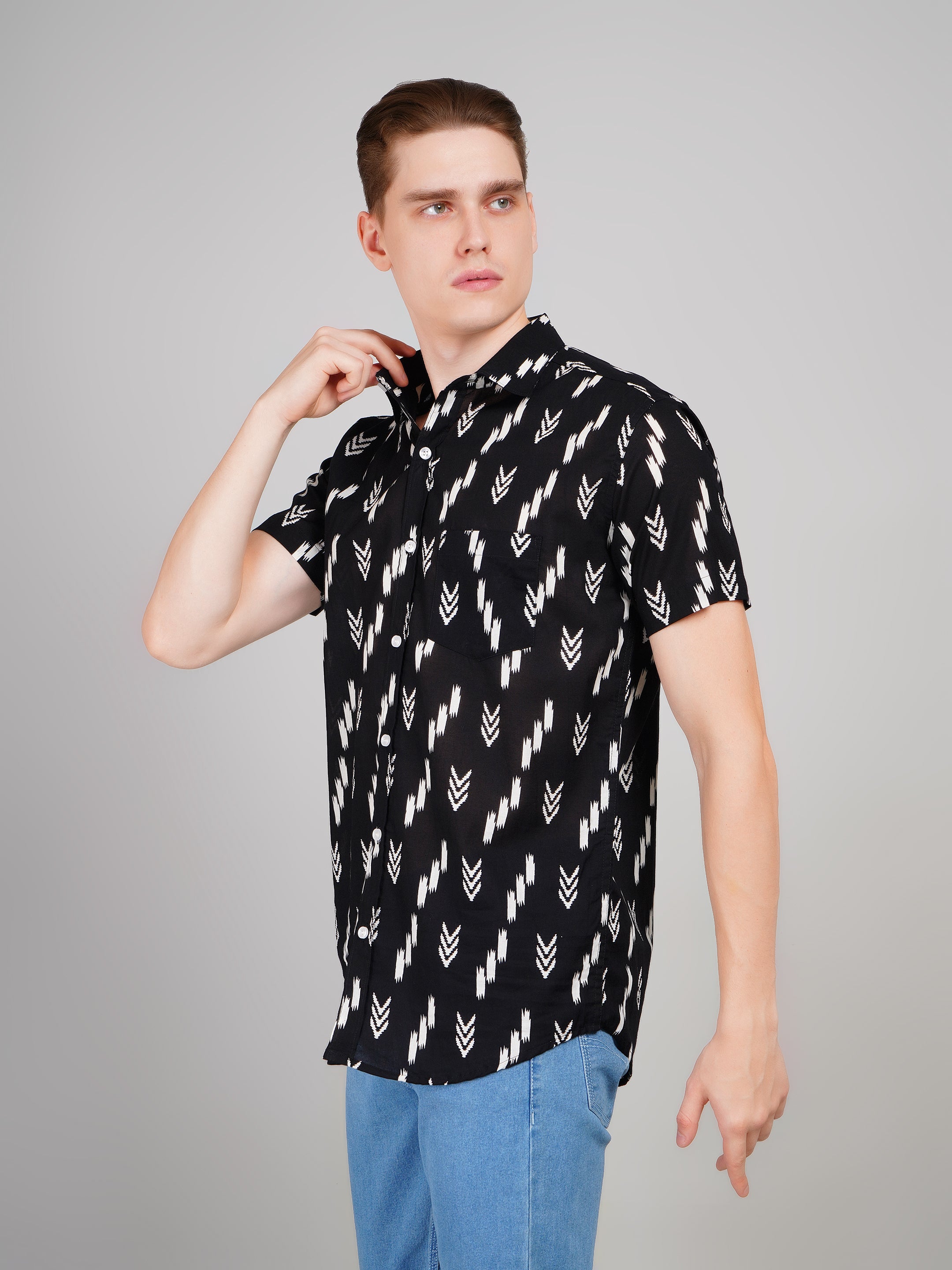 Louis Monarch Premium Black Jaipuri Printed Cotton Casual Shirt