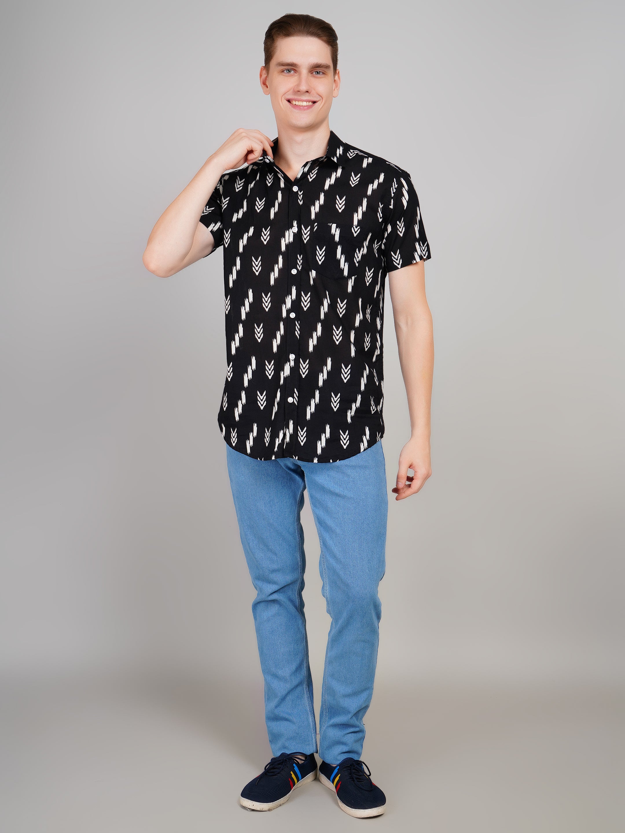 Louis Monarch Premium Black Jaipuri Printed Cotton Casual Shirt