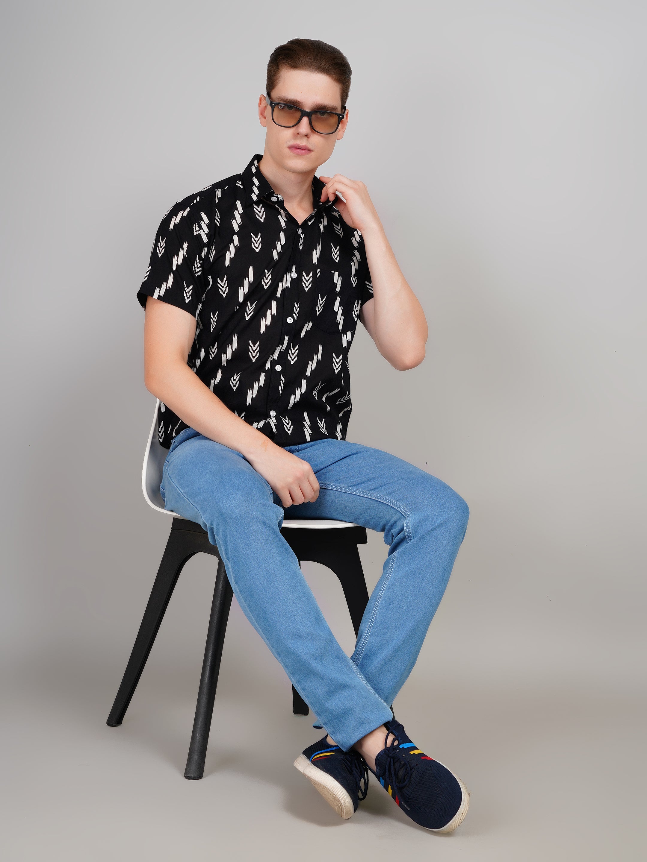 Louis Monarch Premium Black Jaipuri Printed Cotton Casual Shirt