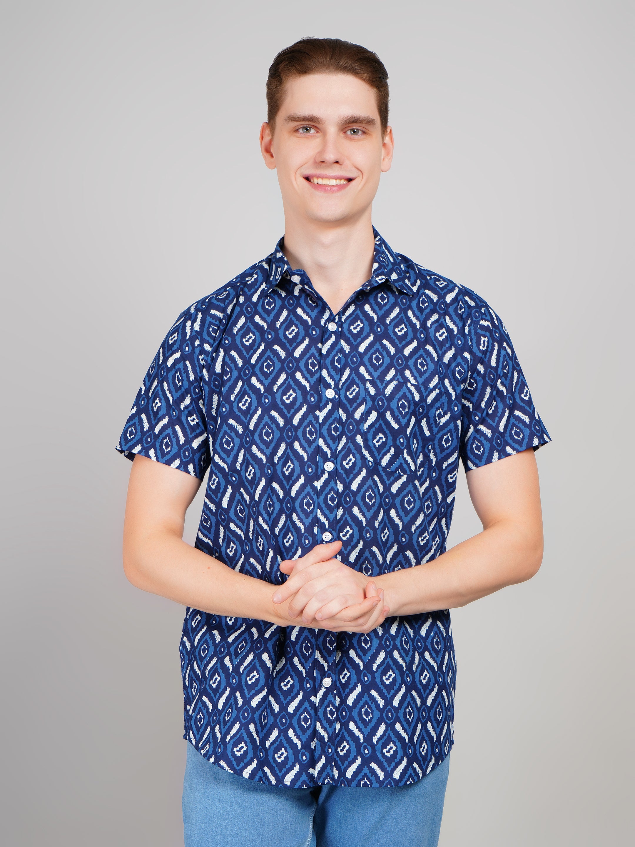 Louis Monarch Premium Blue Jaipuri Printed Cotton Casual Shirt