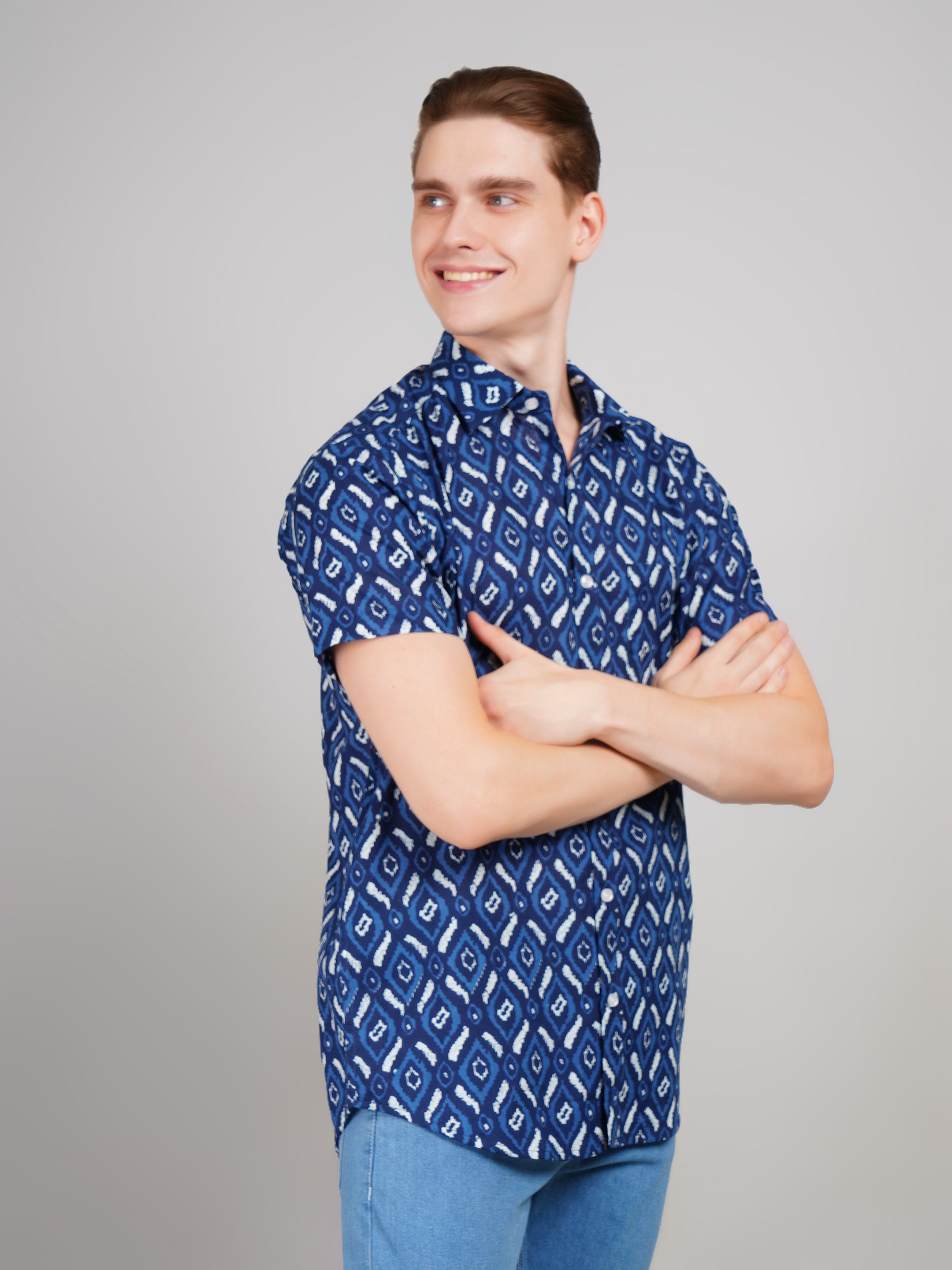 Louis Monarch Premium Blue Jaipuri Printed Cotton Casual Shirt