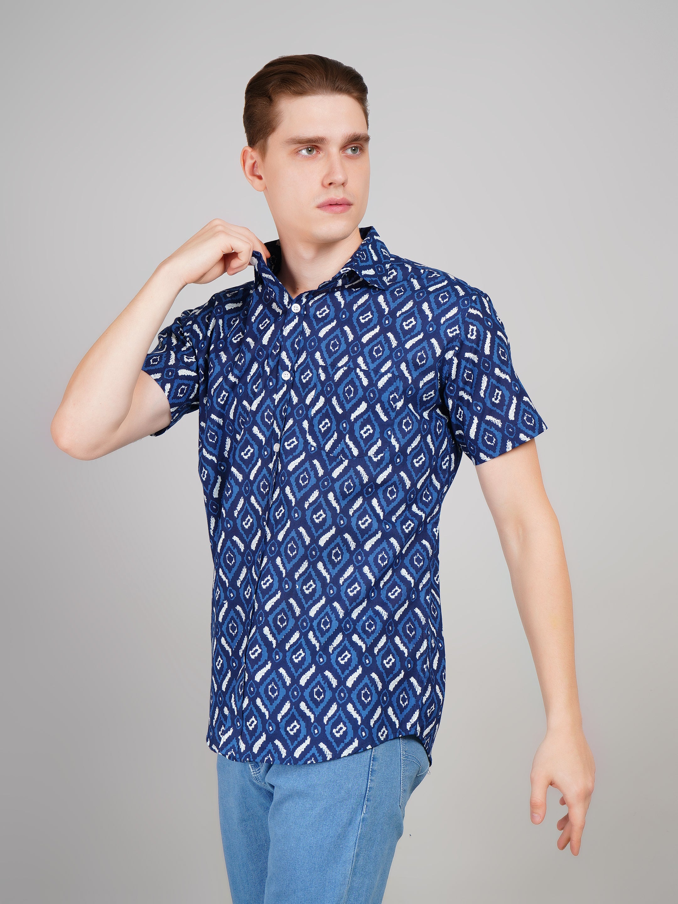 Louis Monarch Premium Blue Jaipuri Printed Cotton Casual Shirt