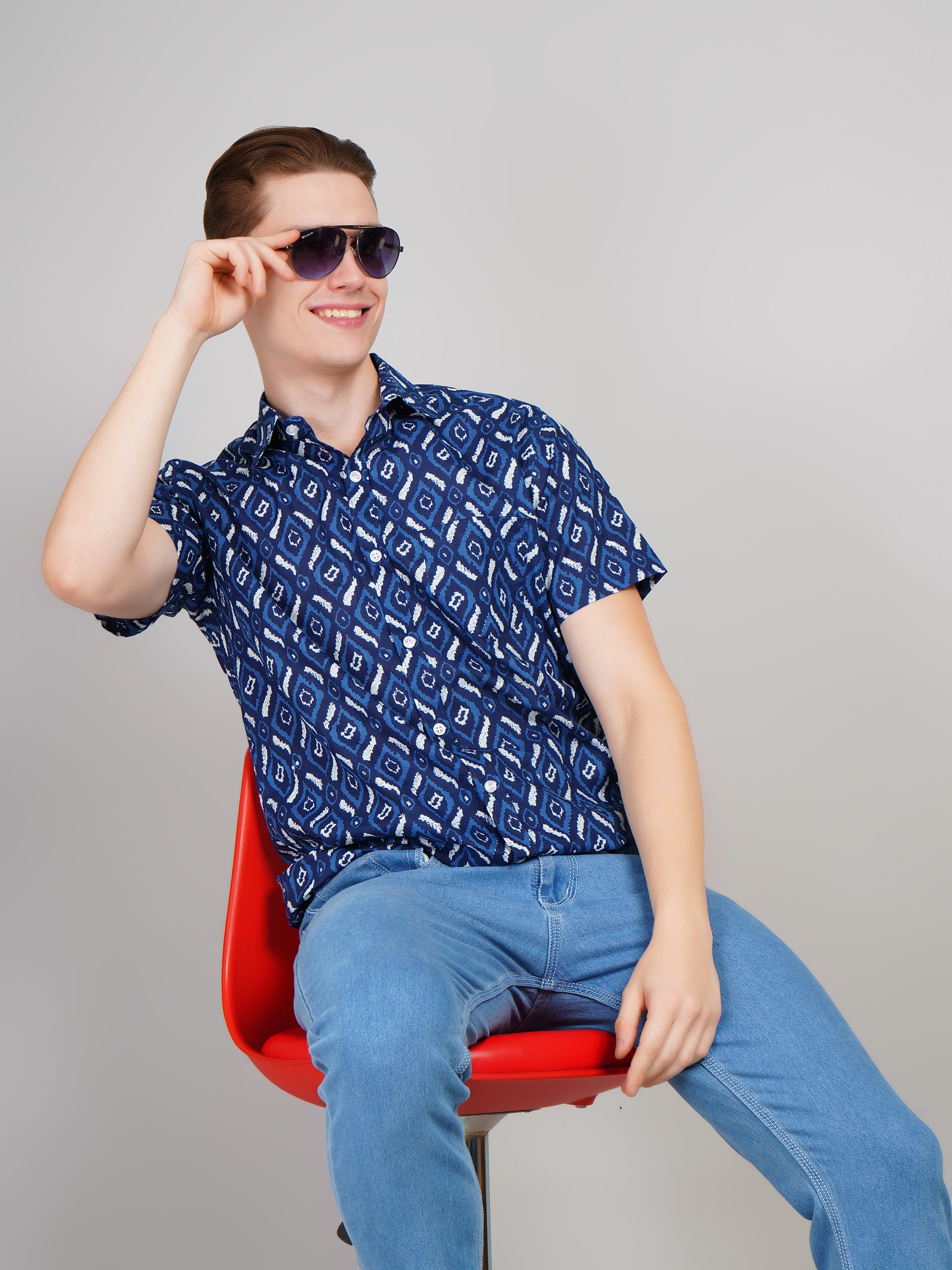 Louis Monarch Premium Blue Jaipuri Printed Cotton Casual Shirt