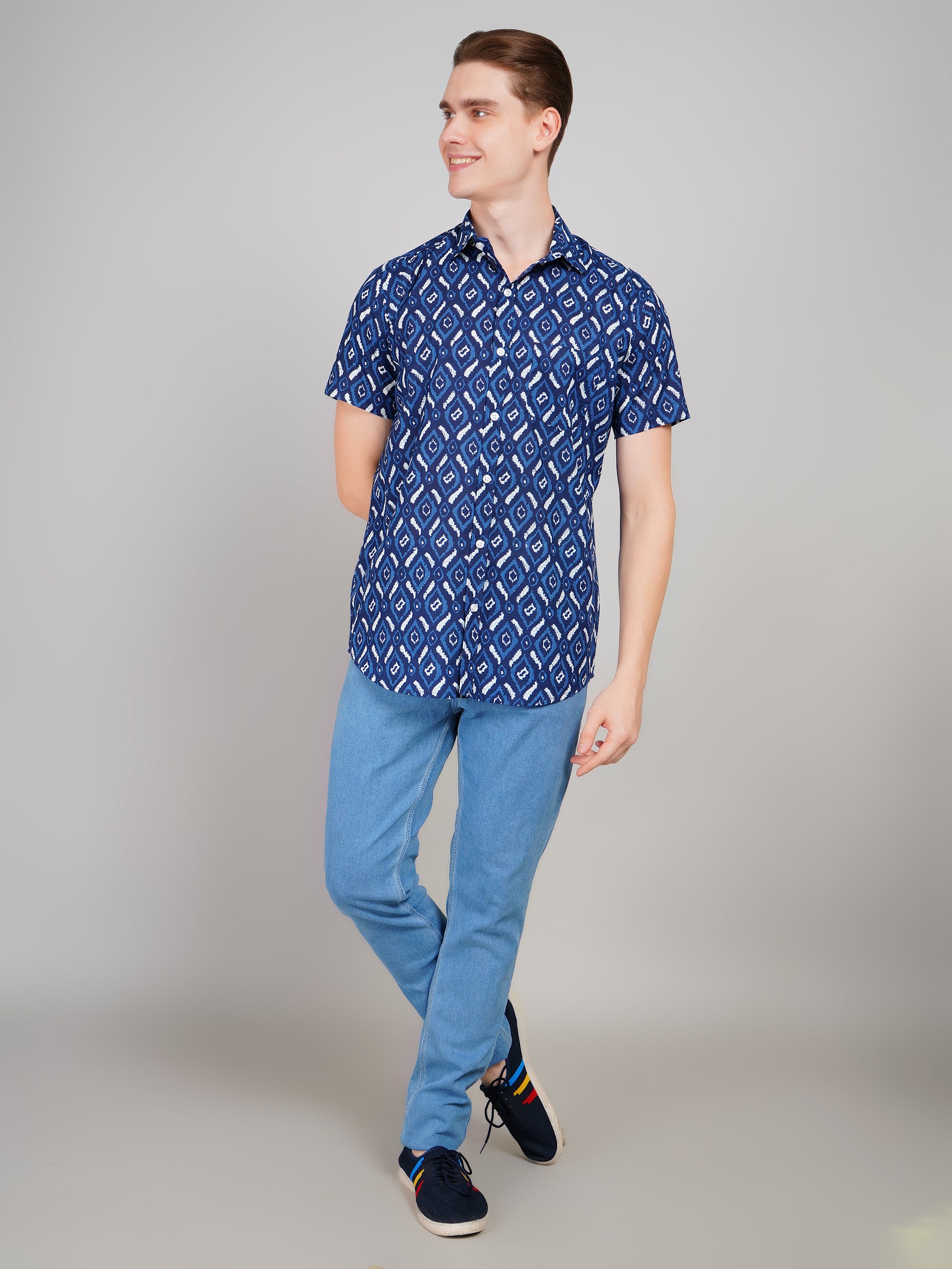 Louis Monarch Premium Blue Jaipuri Printed Cotton Casual Shirt