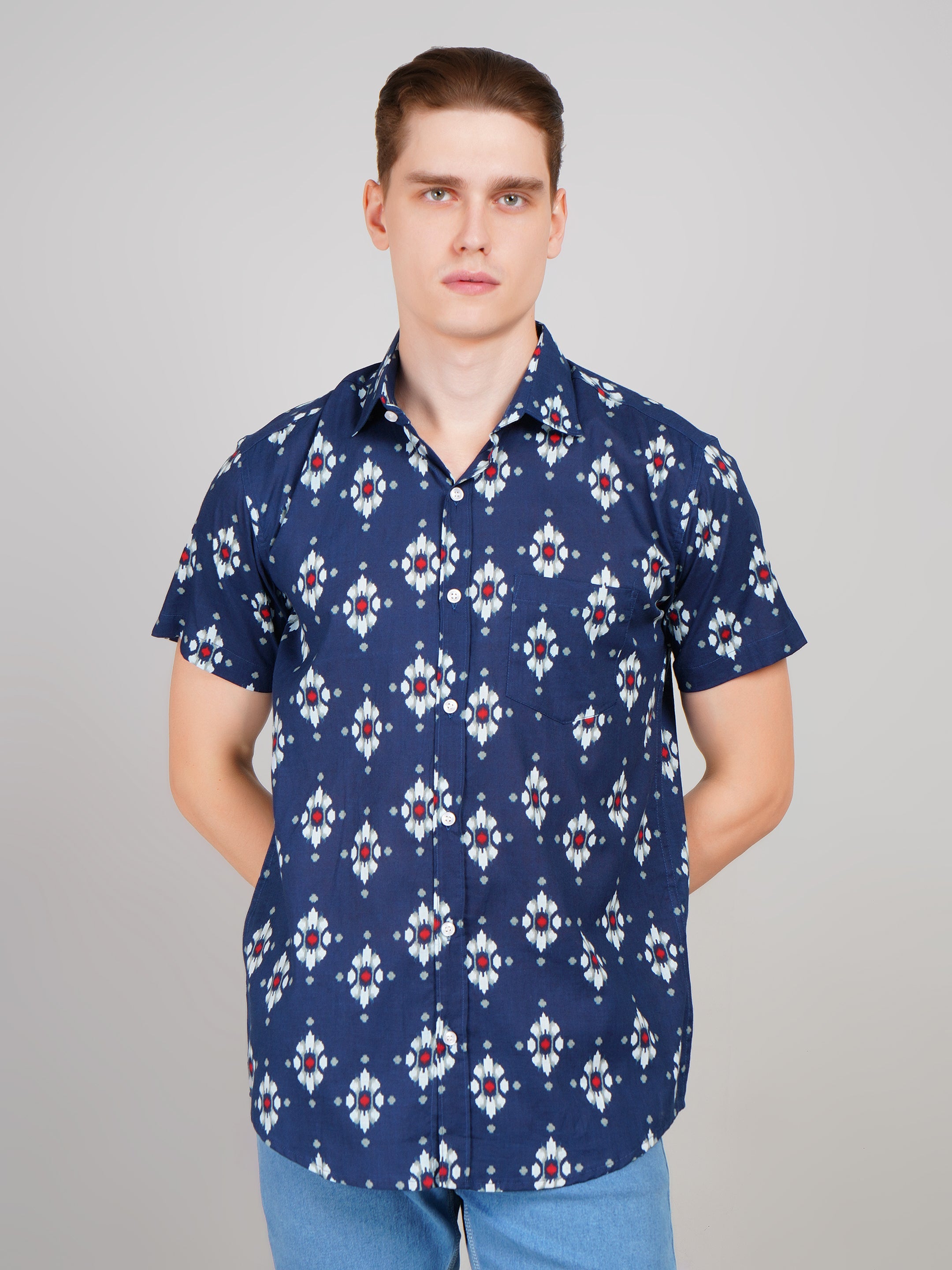 Louis Monarch Premium BlueJaipuri Printed Cotton Casual Shirt