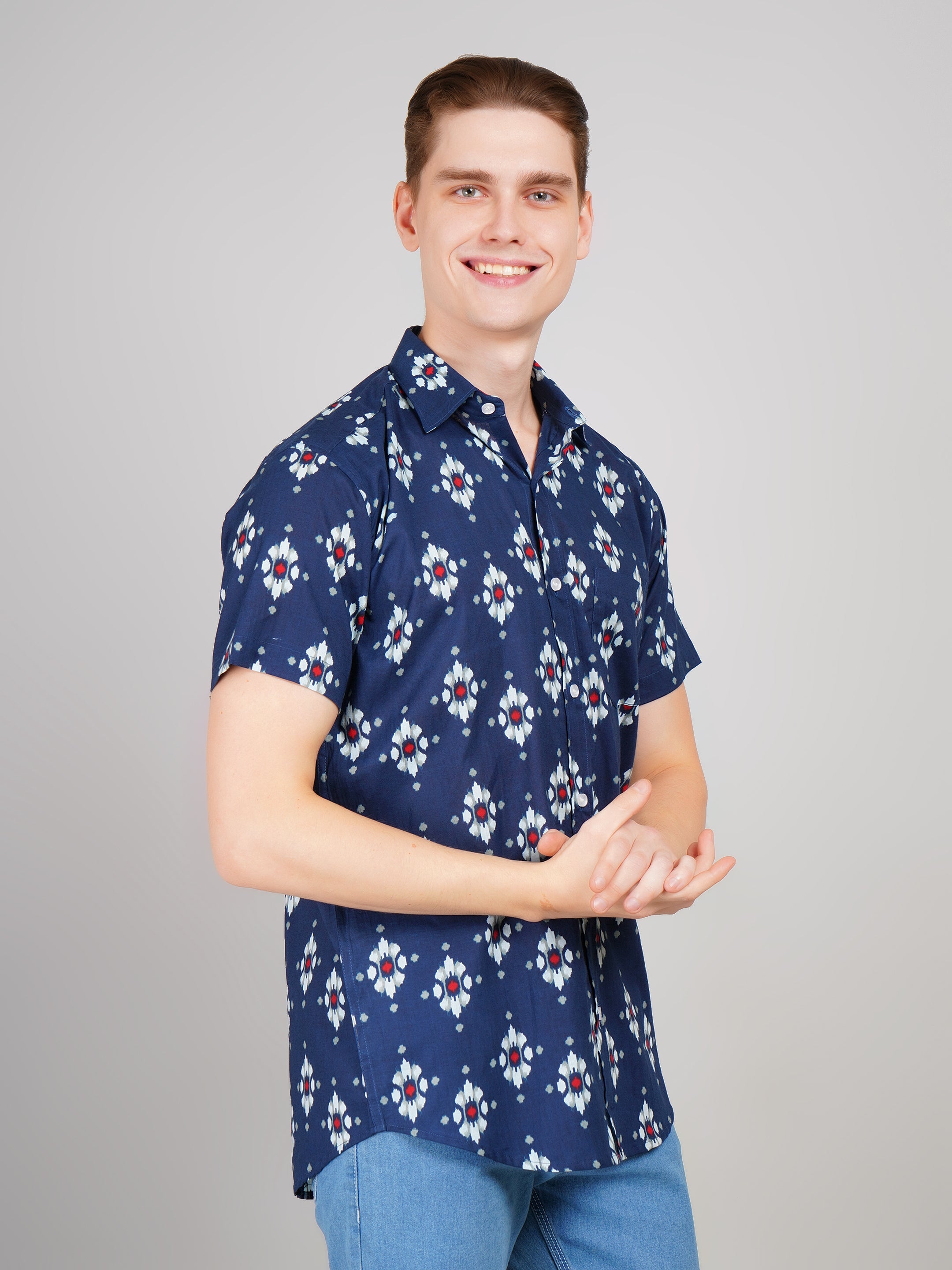 Louis Monarch Premium BlueJaipuri Printed Cotton Casual Shirt