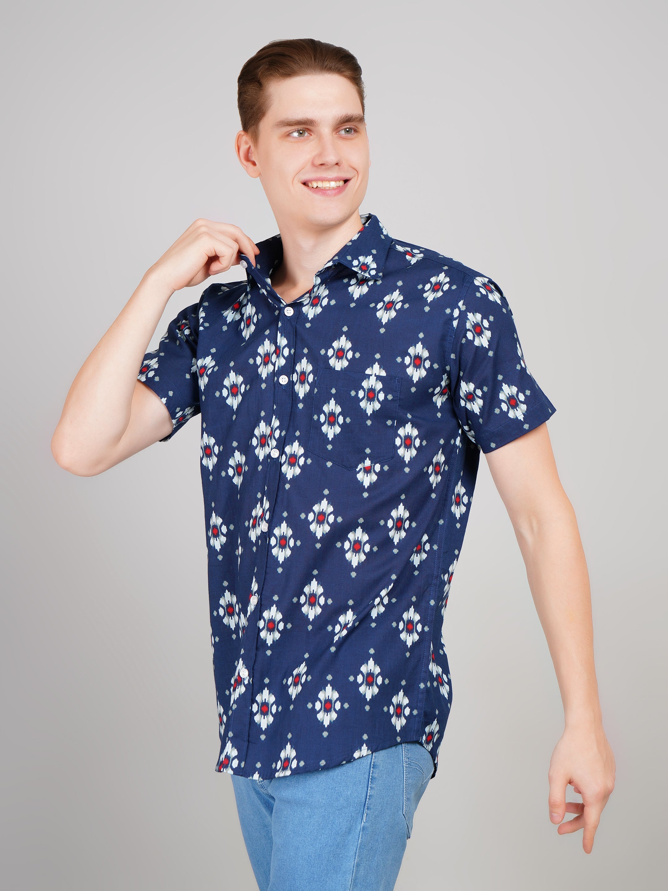 Louis Monarch Premium BlueJaipuri Printed Cotton Casual Shirt