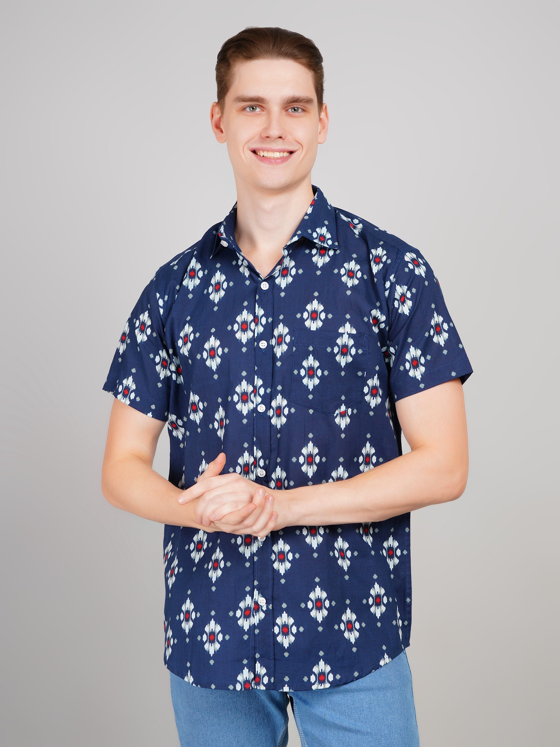 Louis Monarch Premium BlueJaipuri Printed Cotton Casual Shirt