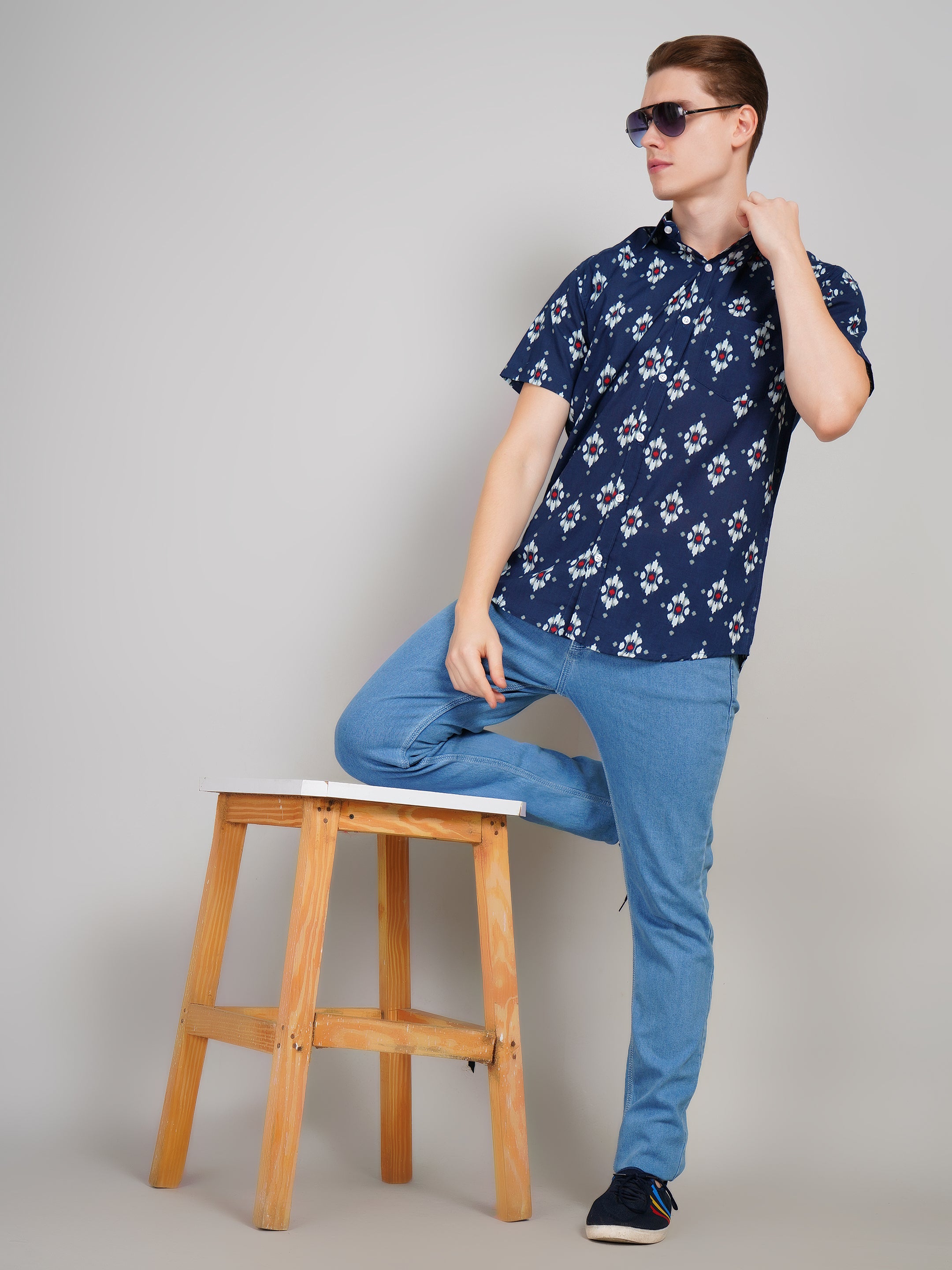 Louis Monarch Premium BlueJaipuri Printed Cotton Casual Shirt