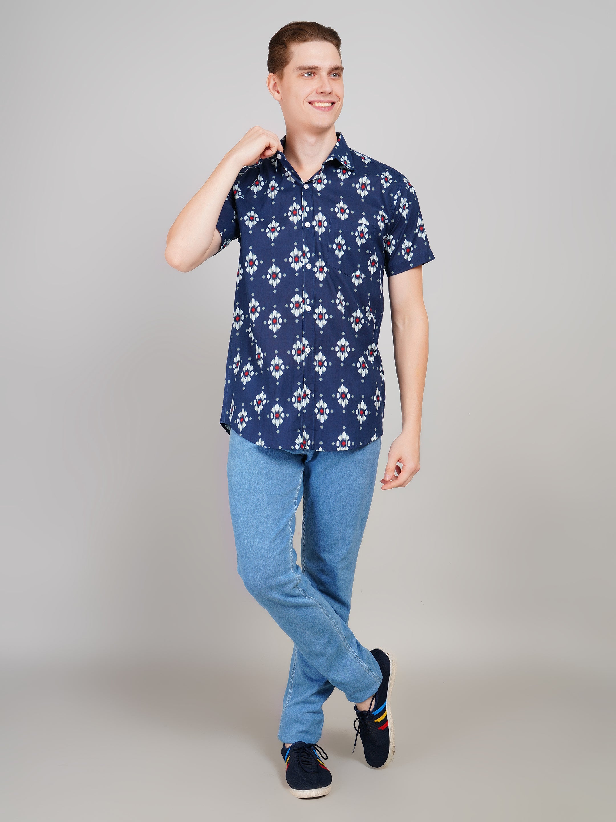 Louis Monarch Premium BlueJaipuri Printed Cotton Casual Shirt