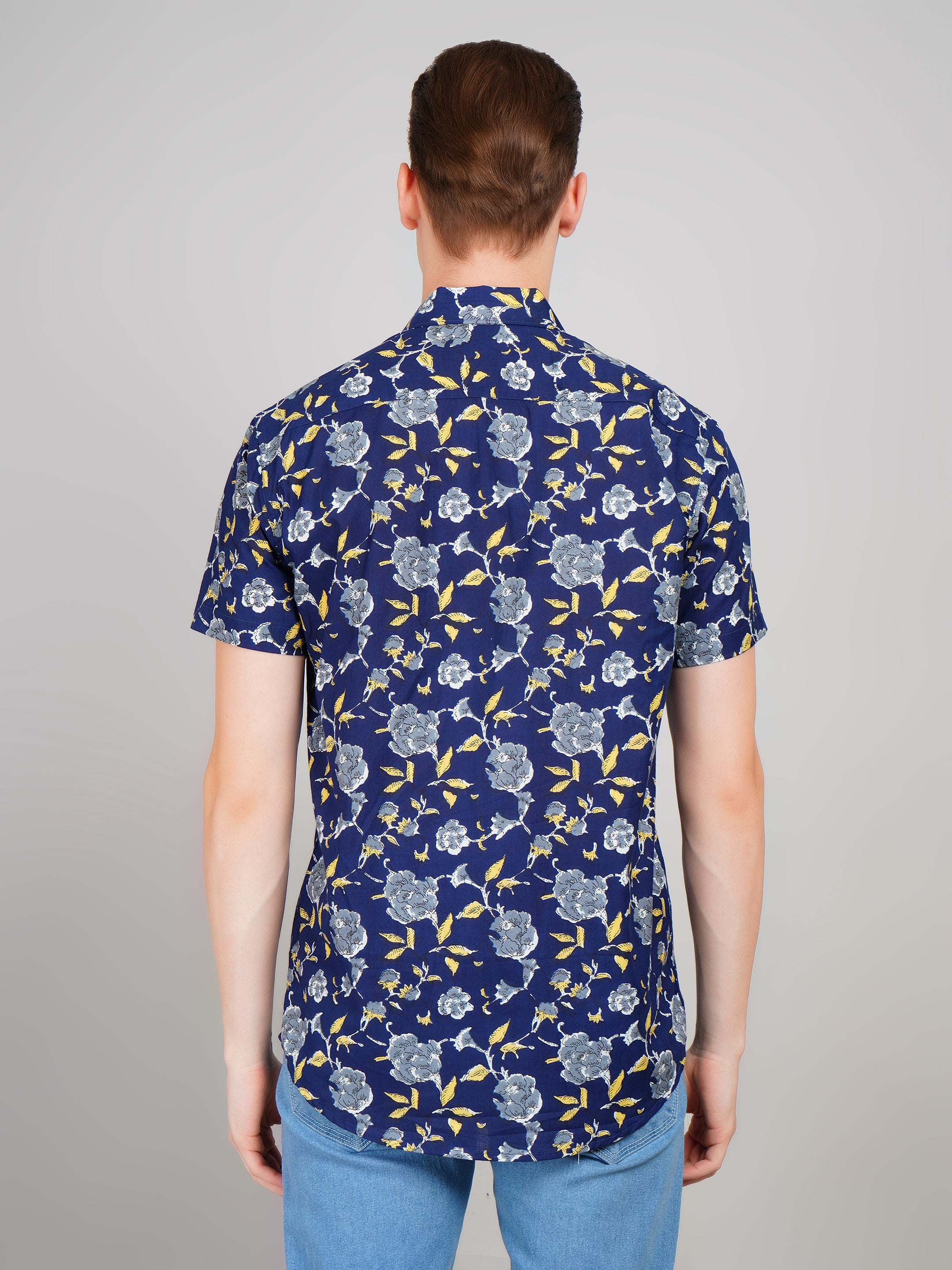 Louis Monarch Premium  Navy Blue Jaipuri Printed Cotton Casual Shirt