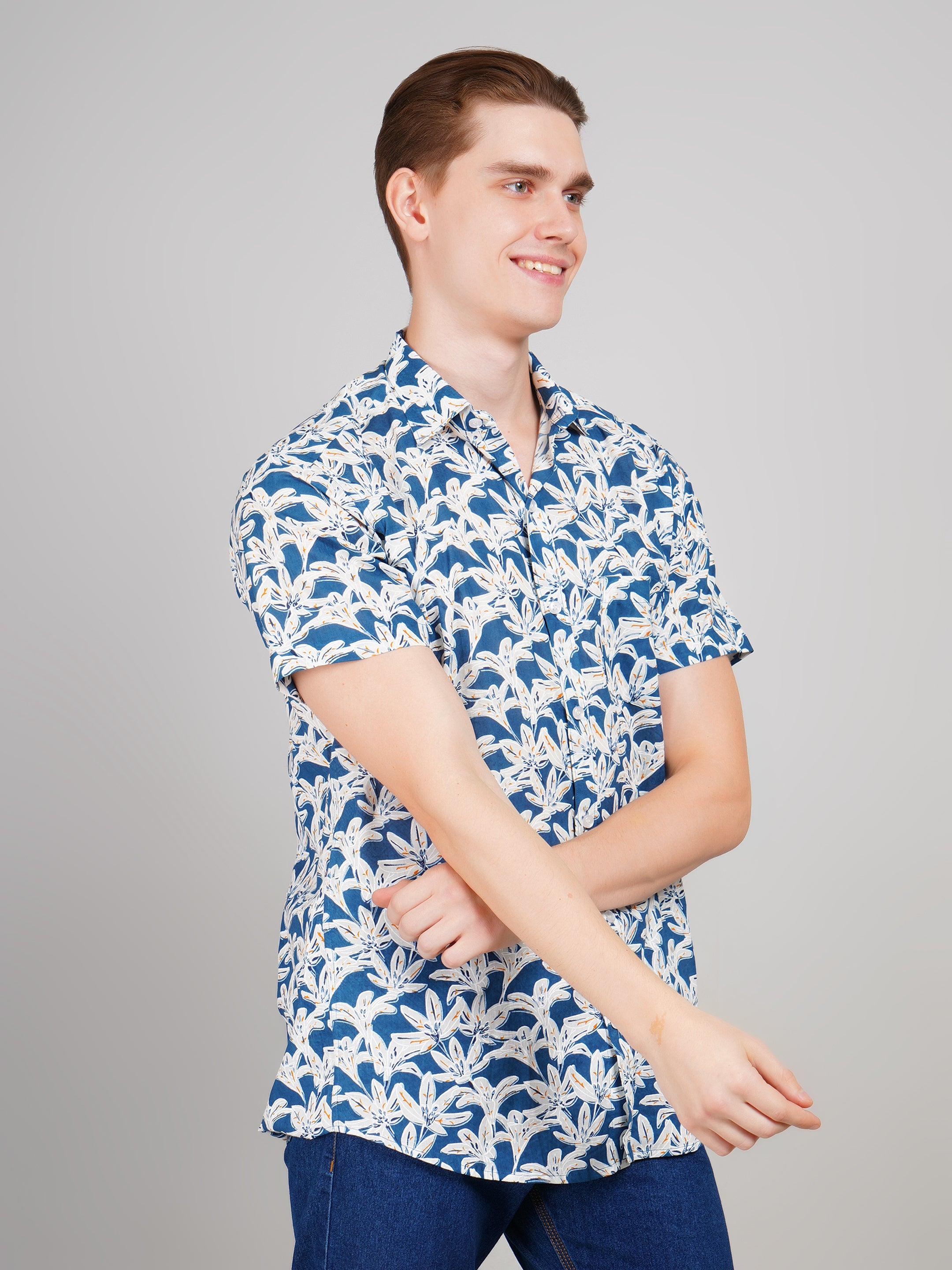 Louis Monarch Premium Light Blue Jaipuri Printed Cotton Casual Shirt