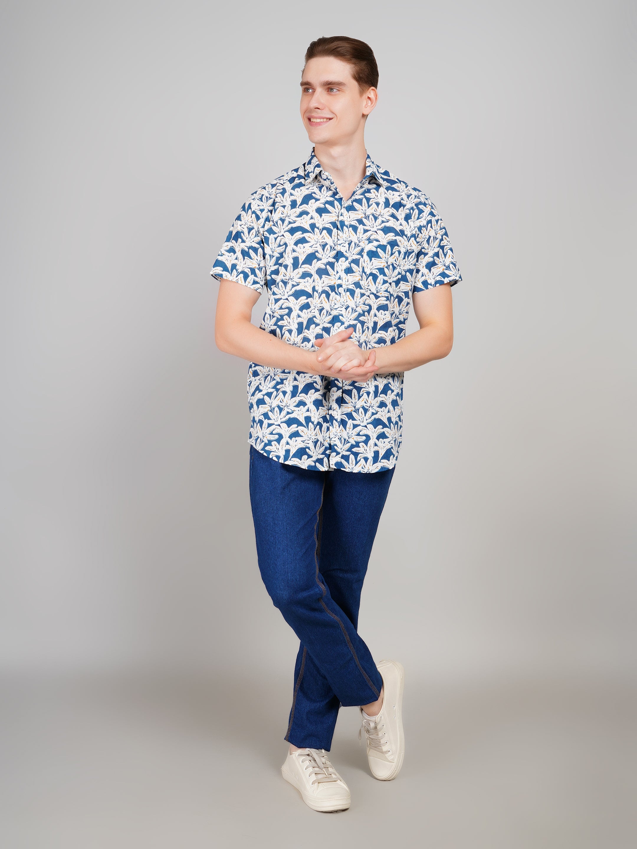 Louis Monarch Premium Light Blue Jaipuri Printed Cotton Casual Shirt