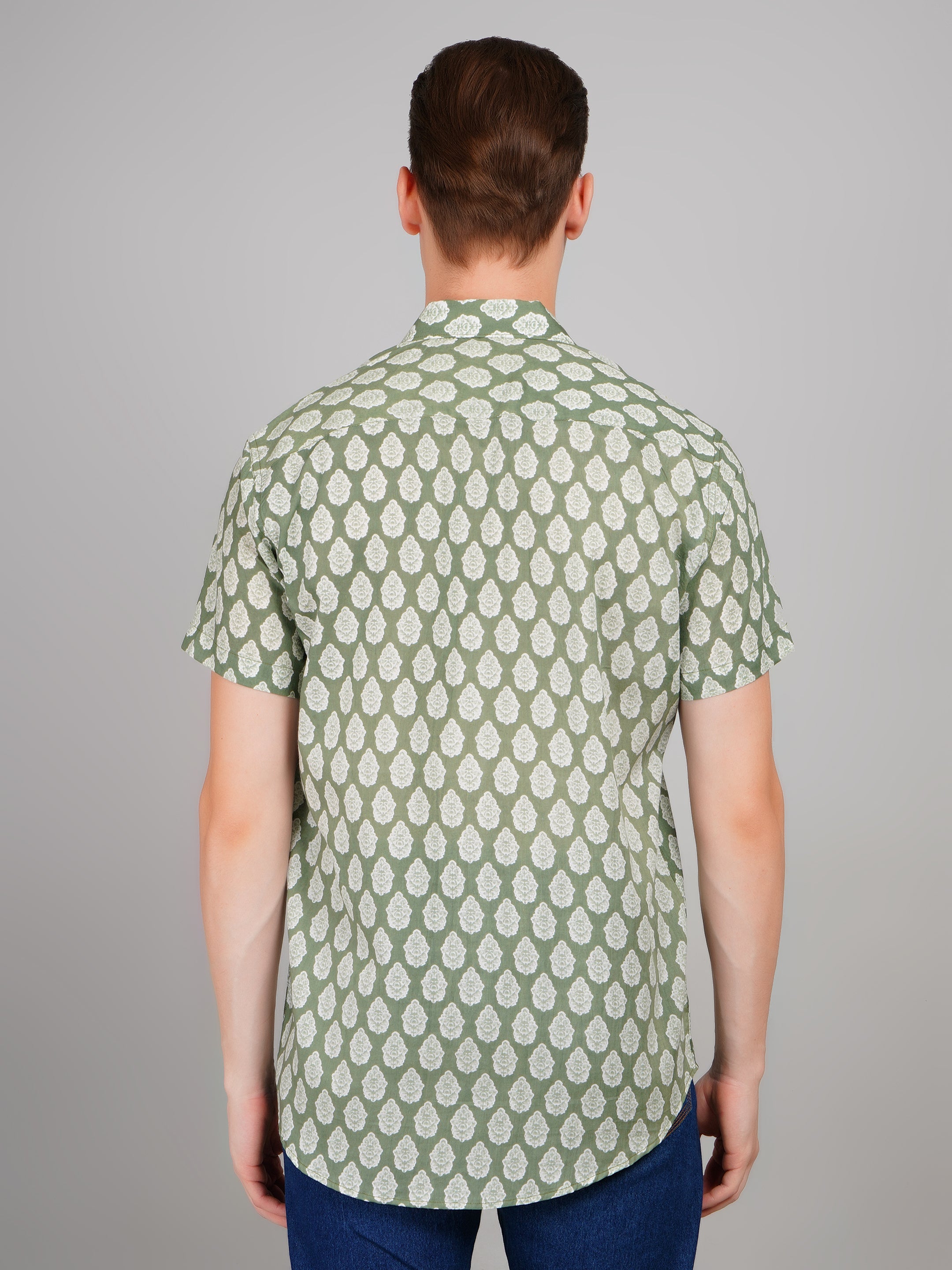 Louis Monarch Premium Light Green Jaipuri Printed Cotton Half Sleeve Casual Shirt