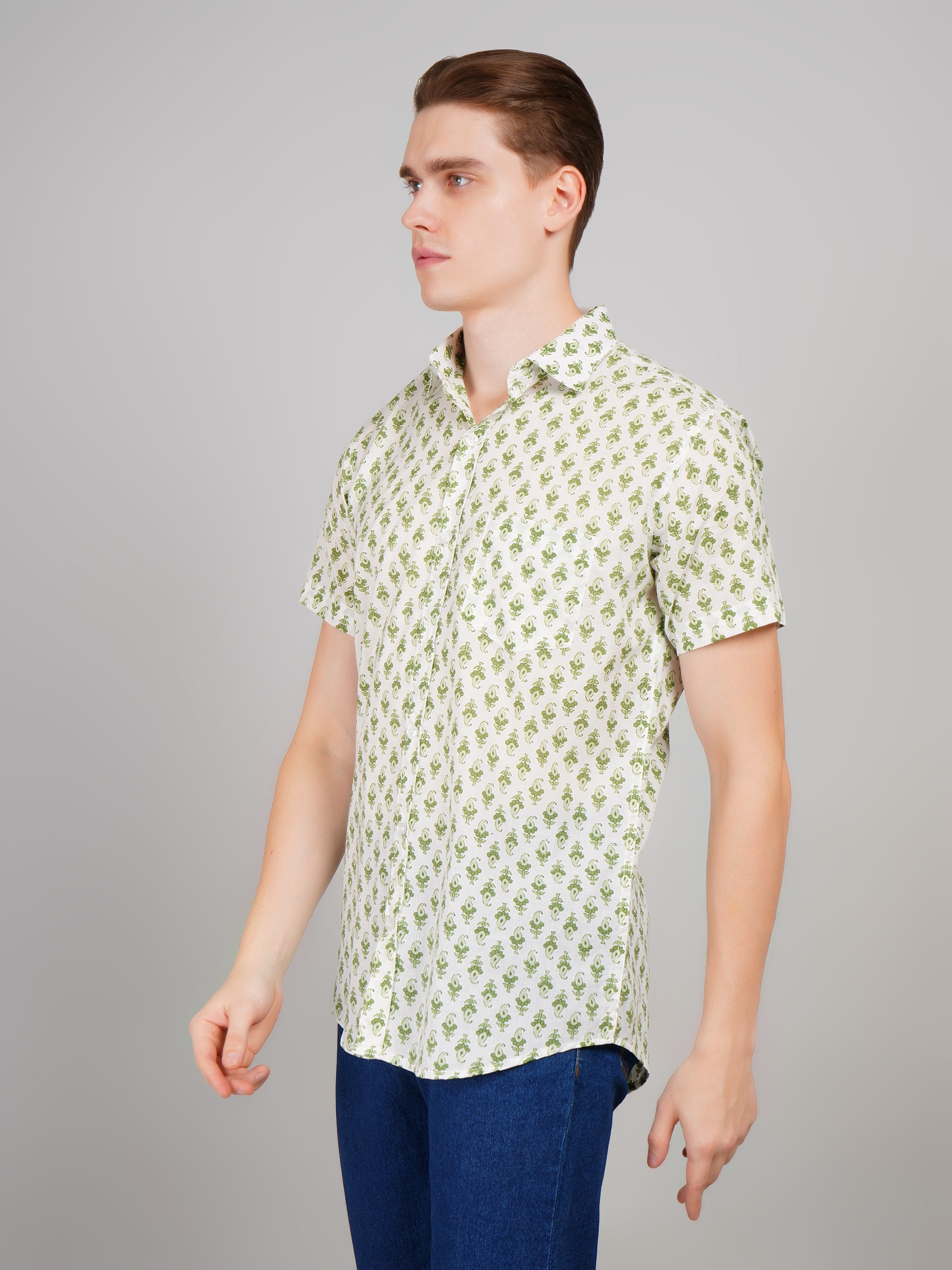 Louis Monarch Premium Jaipuri Printed Cotton Off White Half Sleeve Casual Shirt