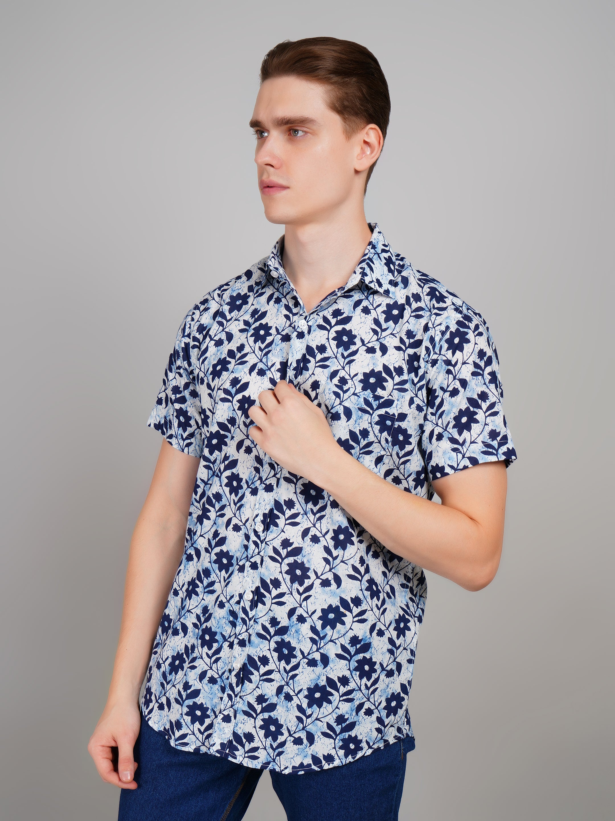 Louis Monarch Premium Jaipuri Printed Cotton Off White Half Sleeve Casual Shirt