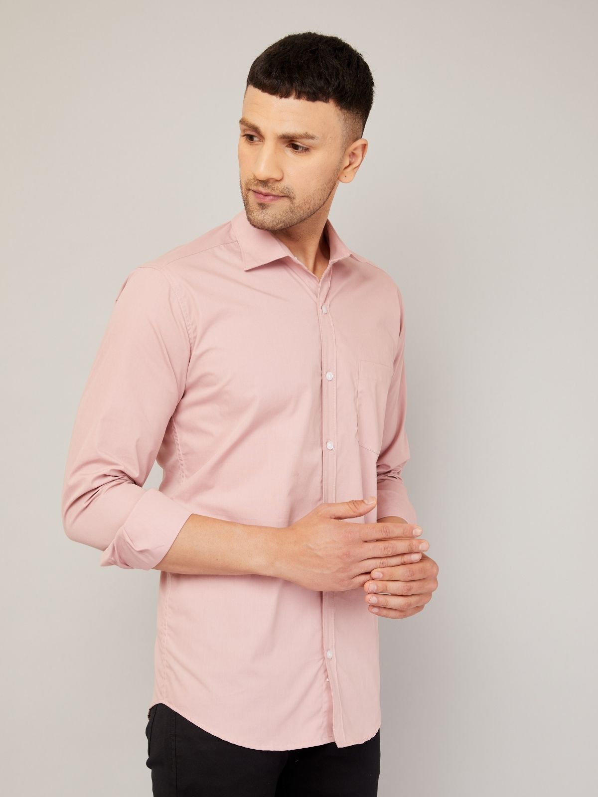 Louis Monarch Men Regular Fit Solid Spread  Collar Casual Light Peach Color Shirt