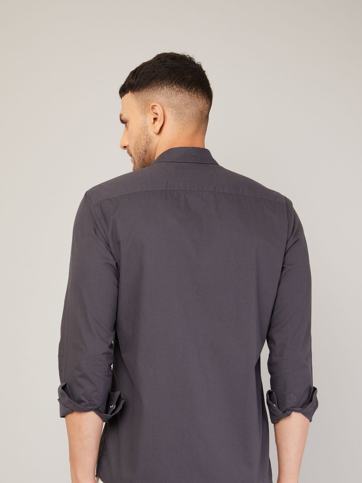 Louis Monarch Men Regular Fit Solid Spread  Collar Casual Grey Color Shirt